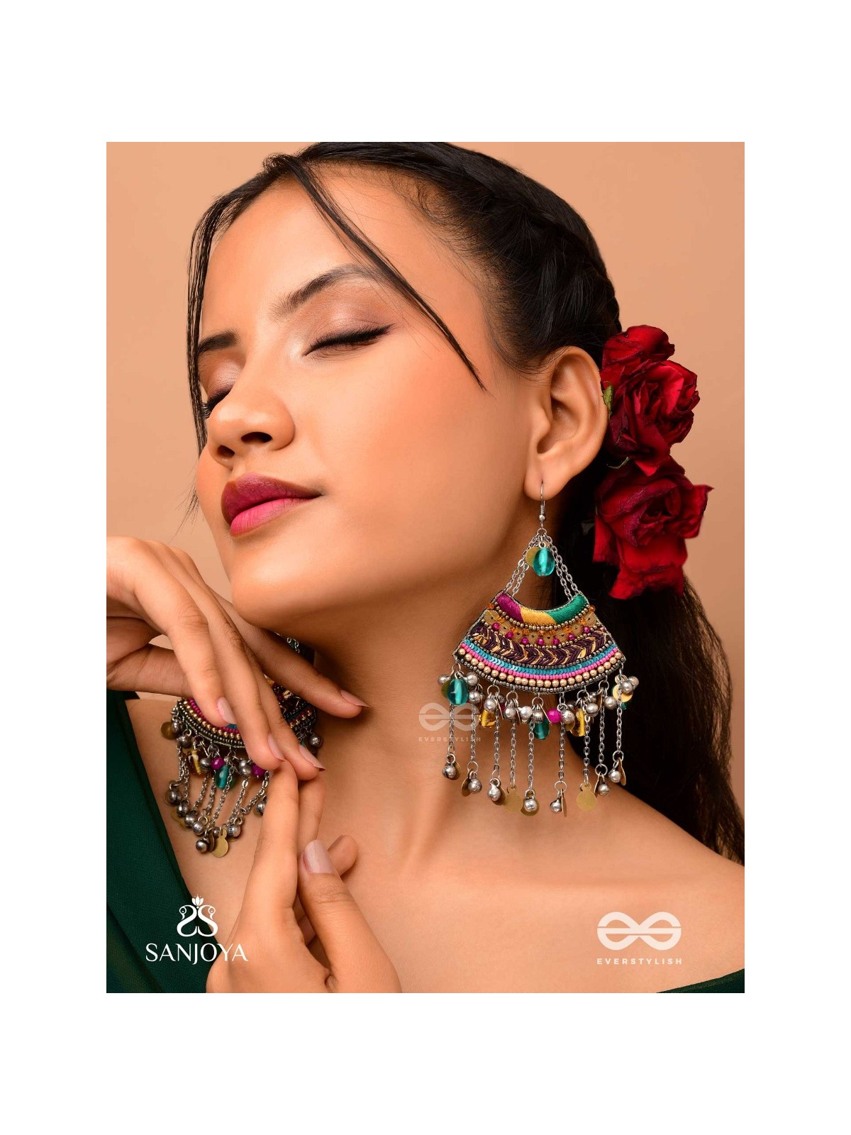 Sthaviram - The Vintage Music - Beads, Resham And Coins Hand Embroidered Earrings