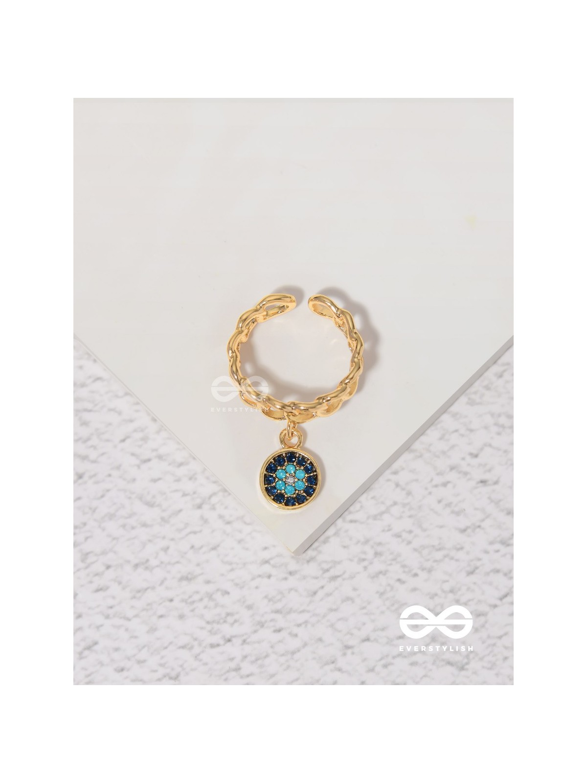 The Sapphire Lights - Golden Embellished Charm Ring (Adjustable) 