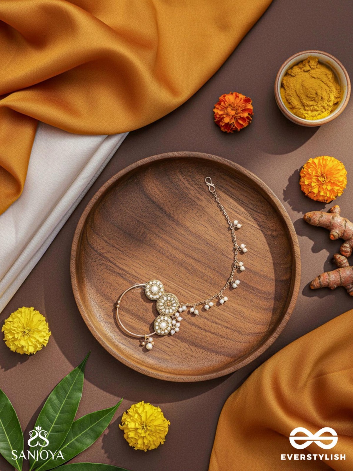 Haimavat - The Pearl Trail - Pearls And Beads Hand Embroidered Nath (Non-Piercing)