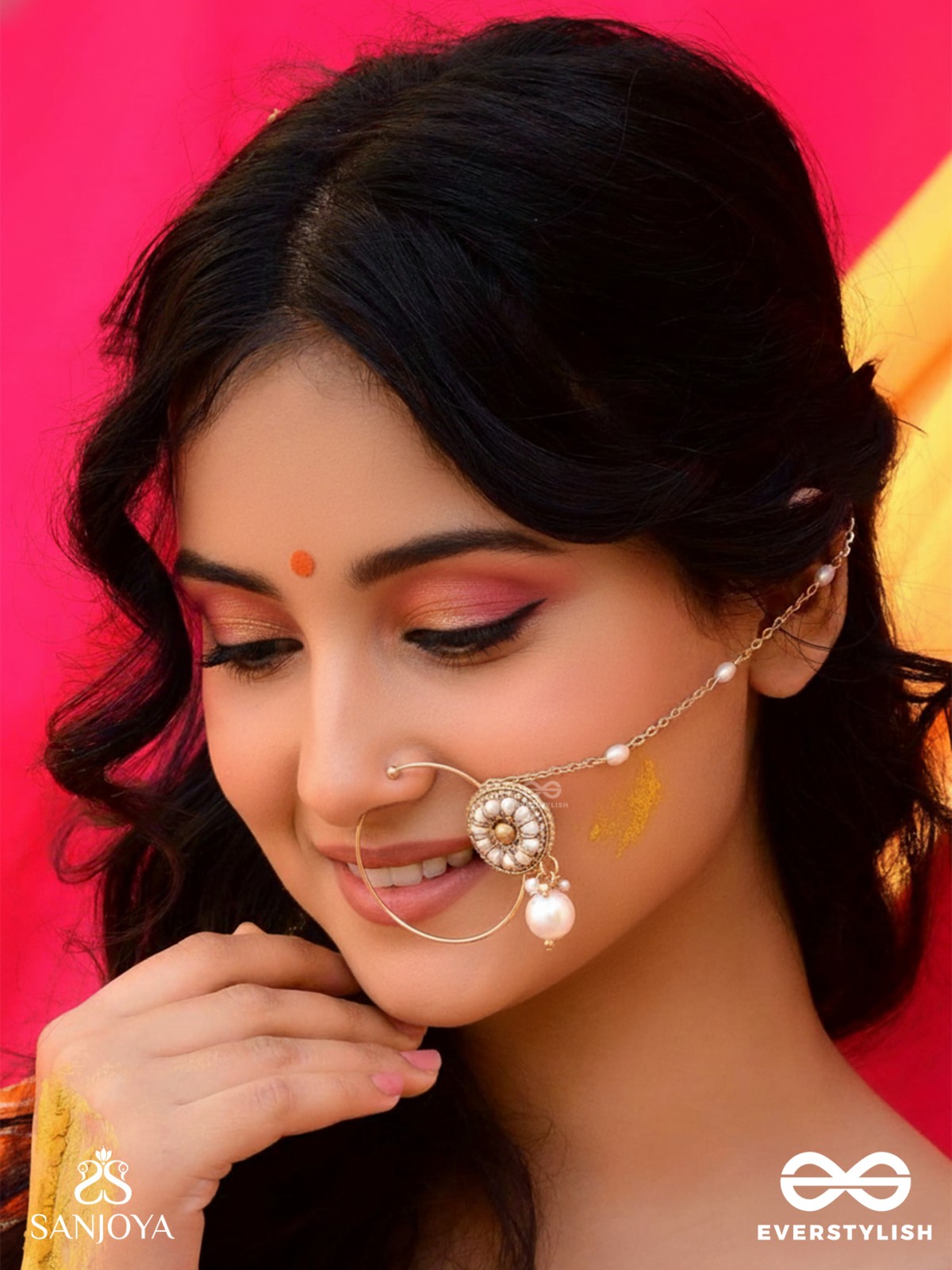 Vimrigvan - The Pristine Charm - Pearls And Beads Hand Embroidered Nath (Non-Piercing)