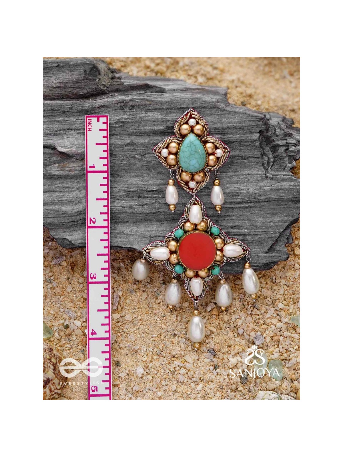 Kusumvat - The Blissful Flowers - Beads, Dabka And Pearl Drops Hand Embroidered Earrings