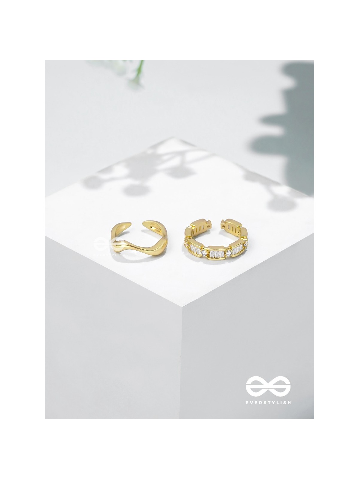 Midas Treasures - Golden Cubic Zirconia Rings (Set Of 2 Adjustable)