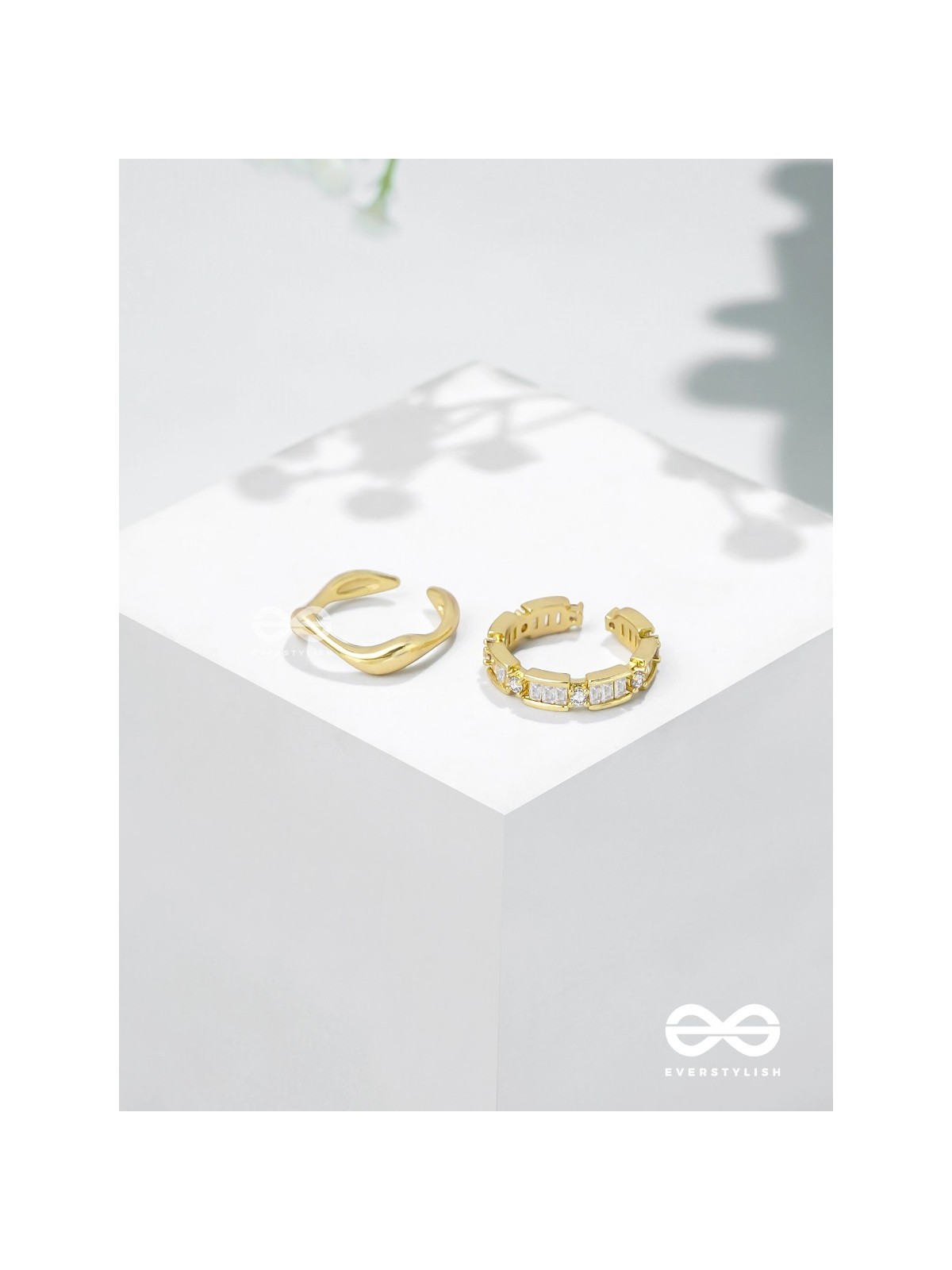 Midas Treasures - Golden Cubic Zirconia Rings (Set Of 2 Adjustable)