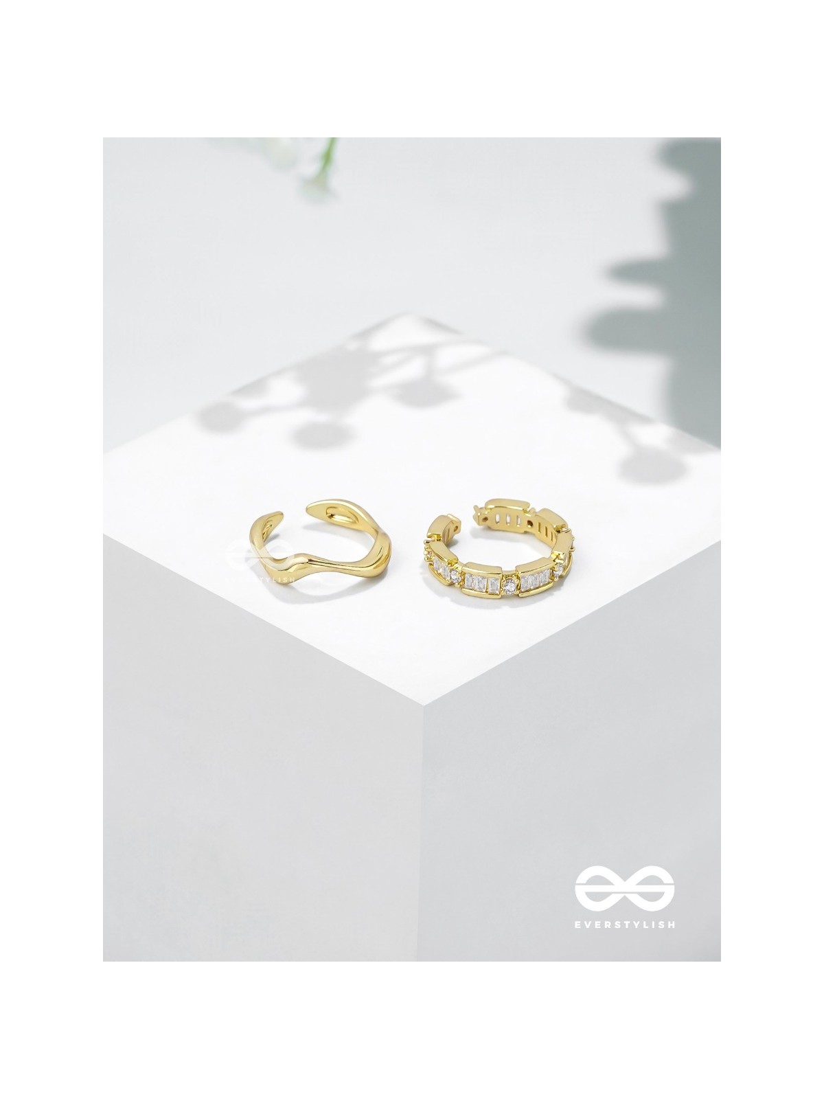 Midas Treasures - Golden Cubic Zirconia Rings (Set Of 2 Adjustable)