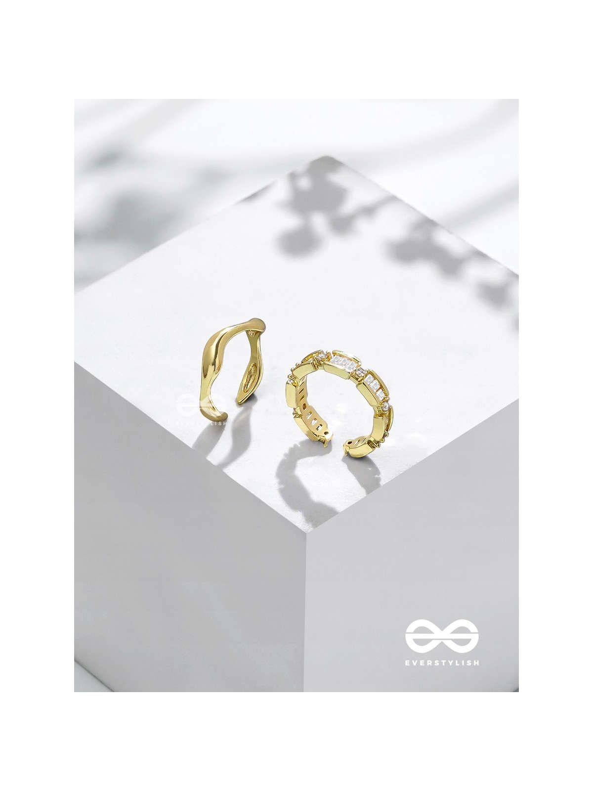 Midas Treasures - Golden Cubic Zirconia Rings (Set Of 2 Adjustable)