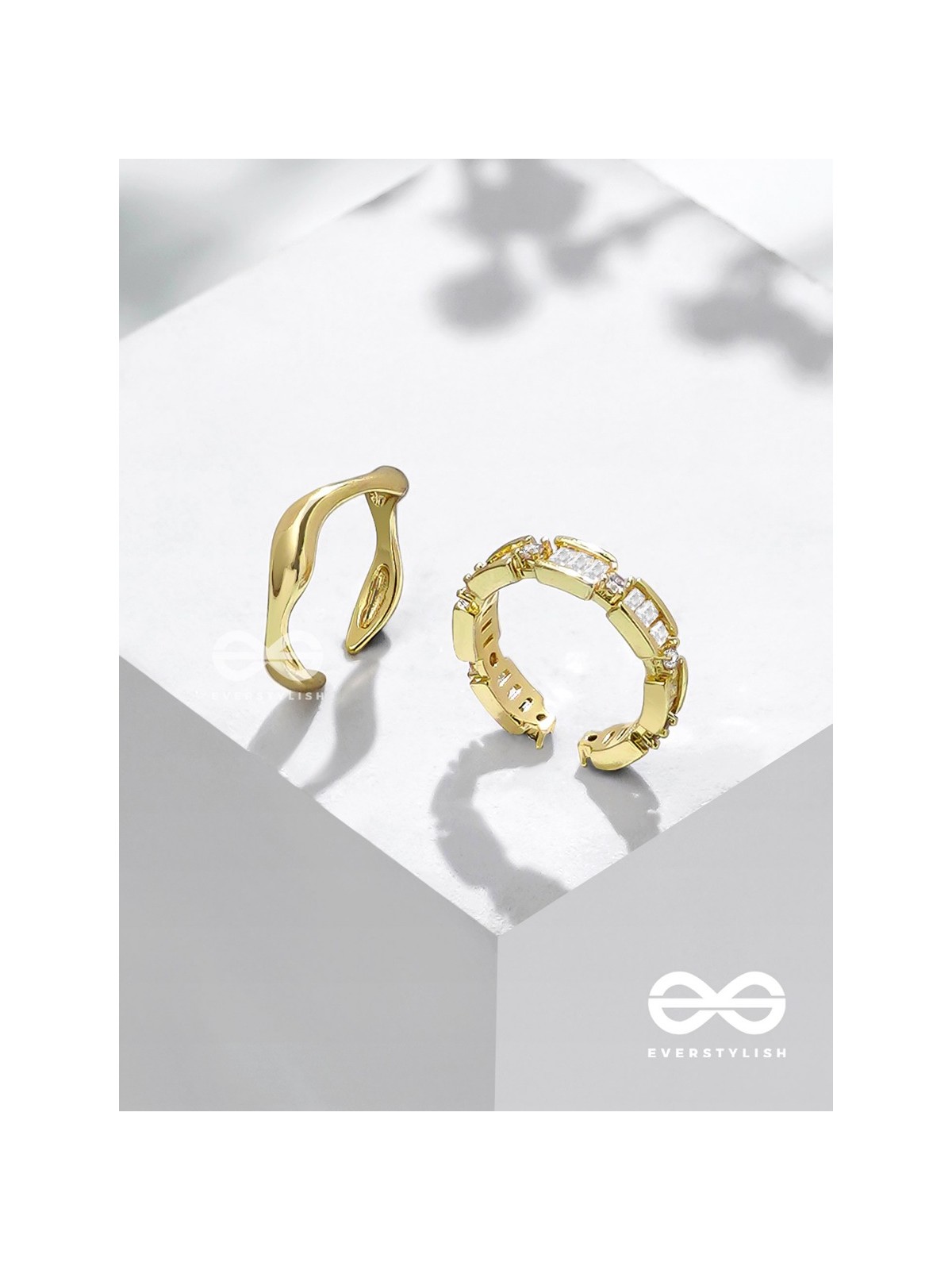 Midas Treasures - Golden Cubic Zirconia Rings (Set Of 2 Adjustable)