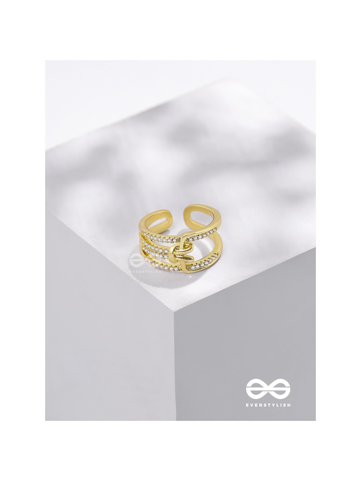 The Cherished Bonds - Golden Cubic Zirconia Ring (Adjustable)