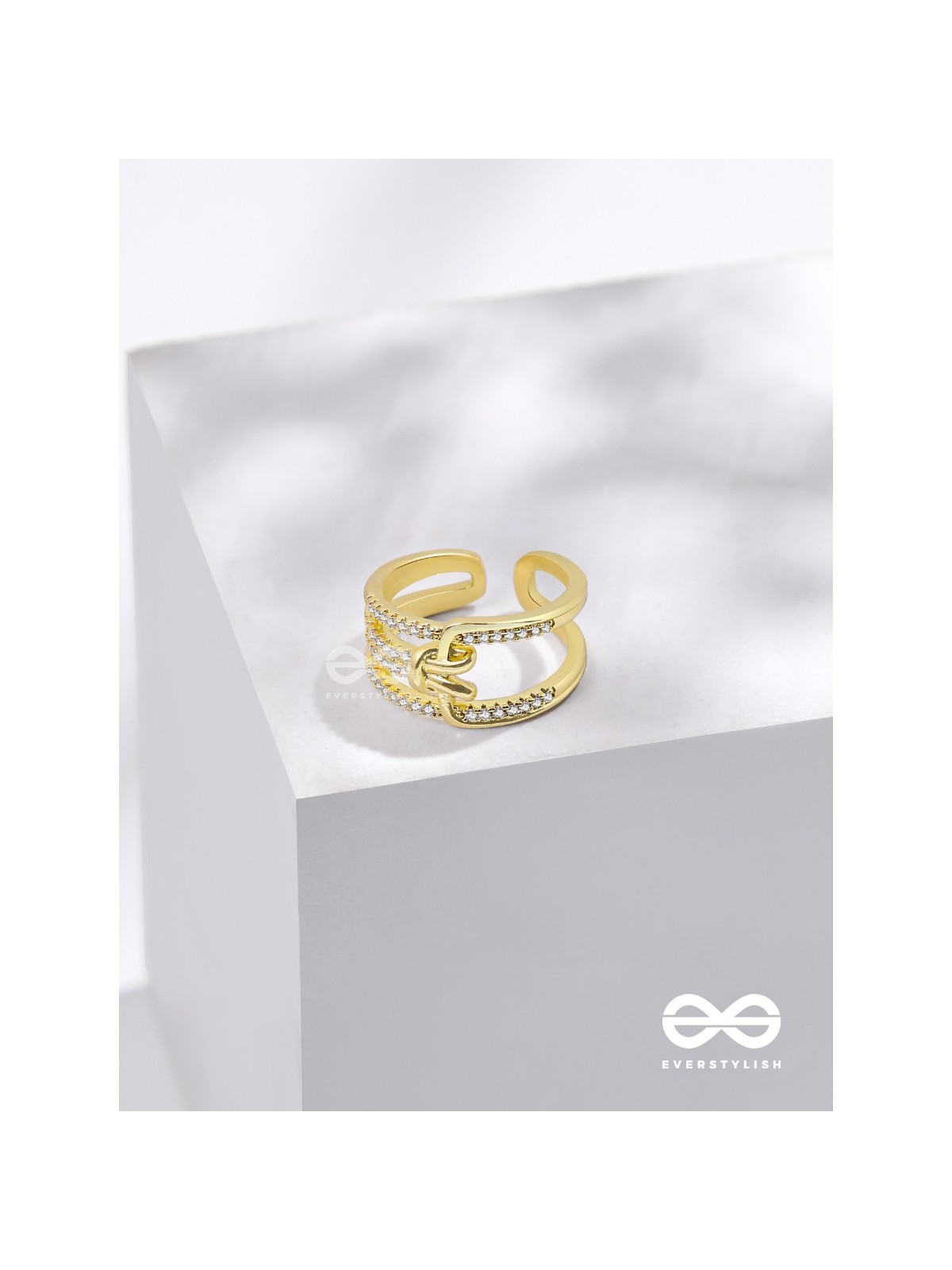 The Cherished Bonds - Golden Cubic Zirconia Ring (Adjustable)