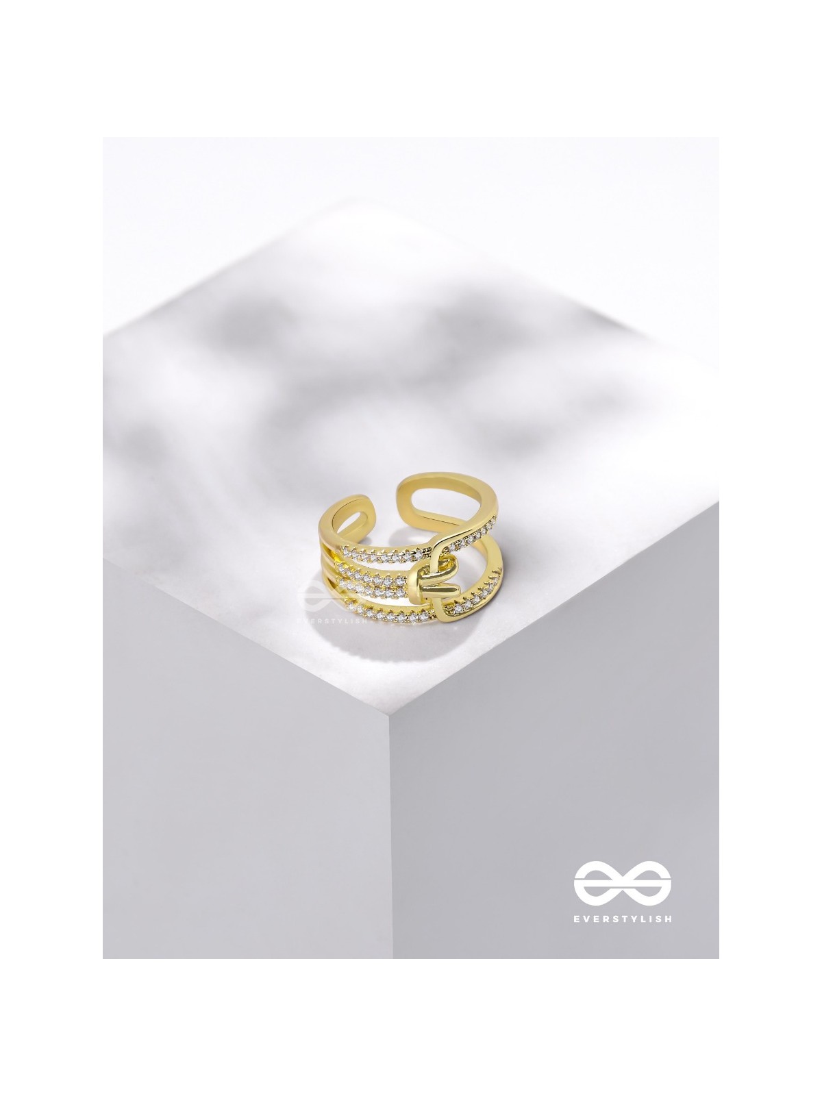 The Cherished Bonds - Golden Cubic Zirconia Ring (Adjustable)