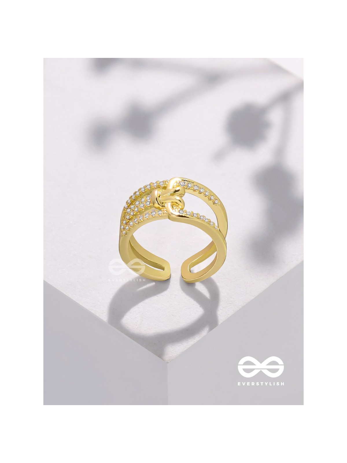 The Cherished Bonds - Golden Cubic Zirconia Ring (Adjustable)