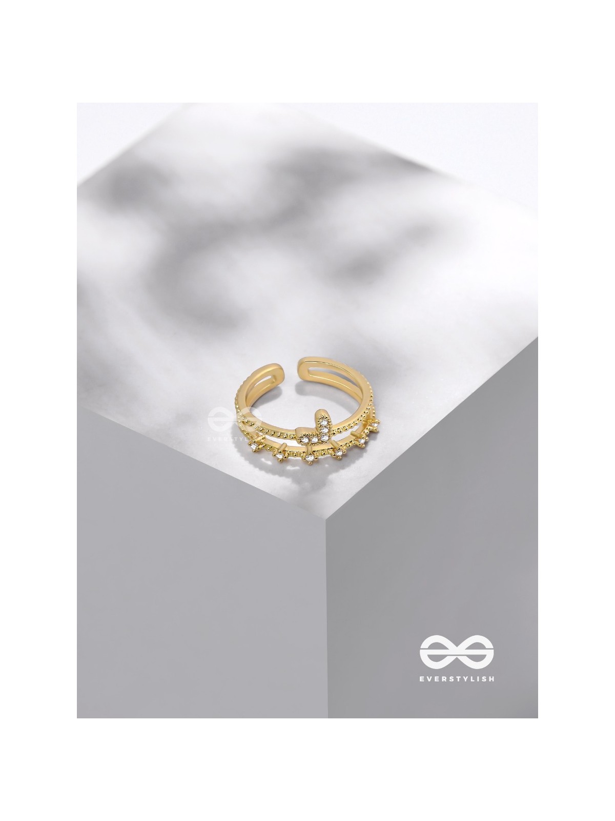 A Love So Gorgeous - Golden Cubic Zirconia Ring (Adjustable)