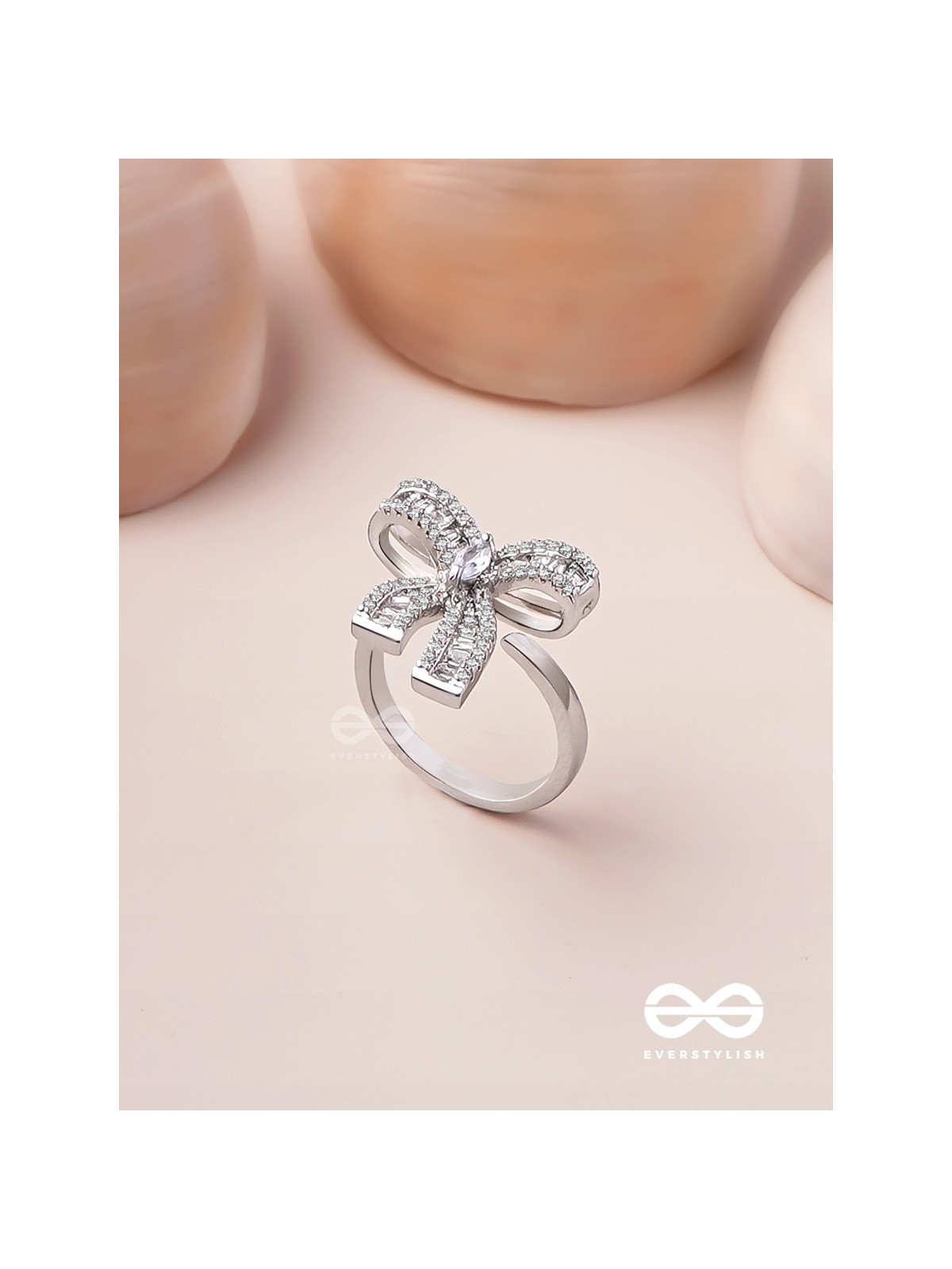 The Bow Beauty - Silver Cubic Zirconia Ring (Adjustable)