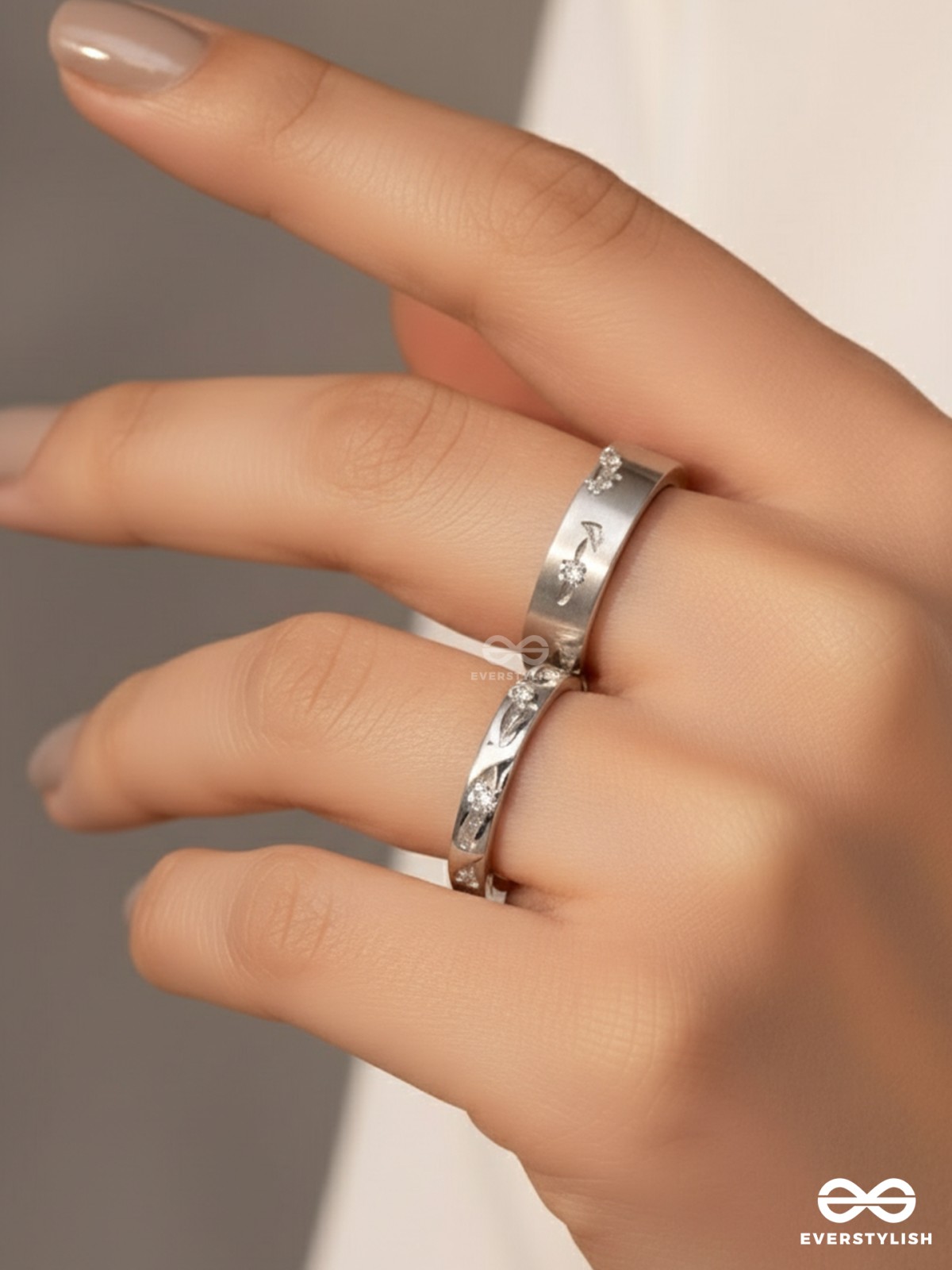 The Engraved Stories - Silver Embellished Rings (Set Of 2 Adjustable)