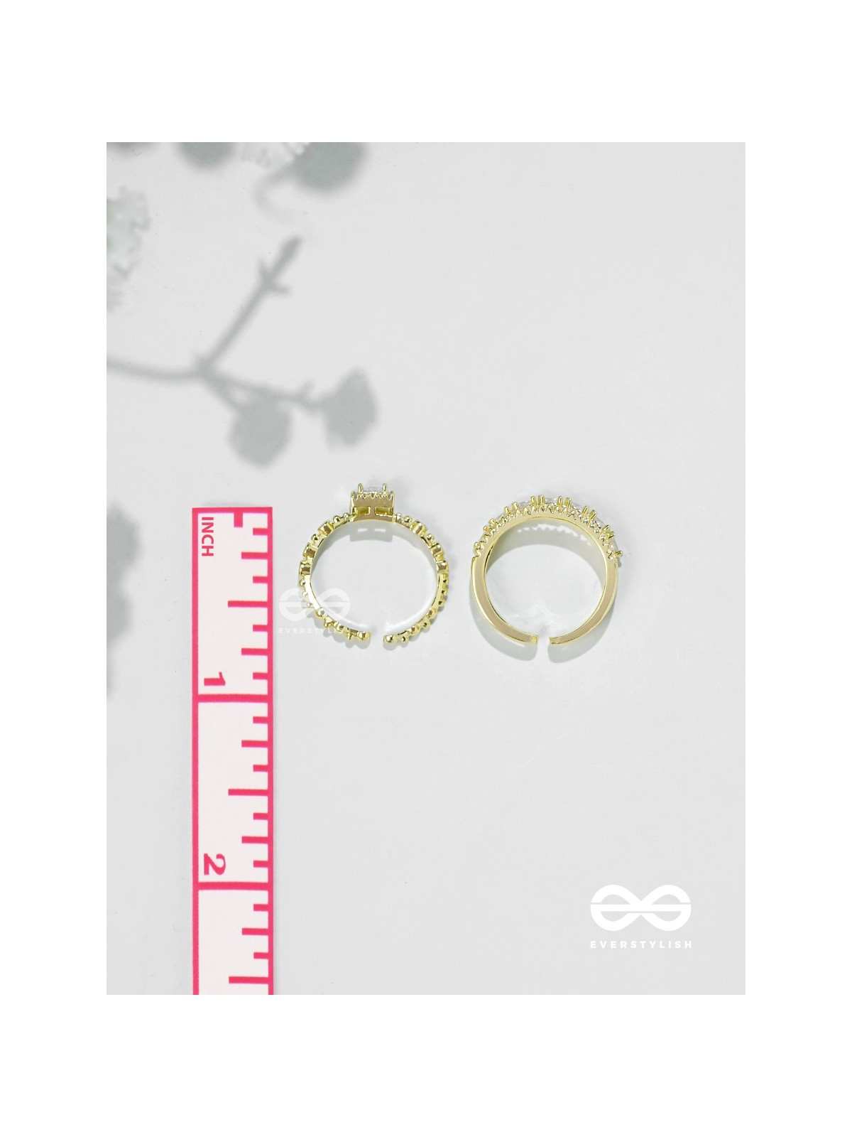 The Diamond Dreams - Golden Cubic Zirconia Rings (Set Of 2 Adjustable)