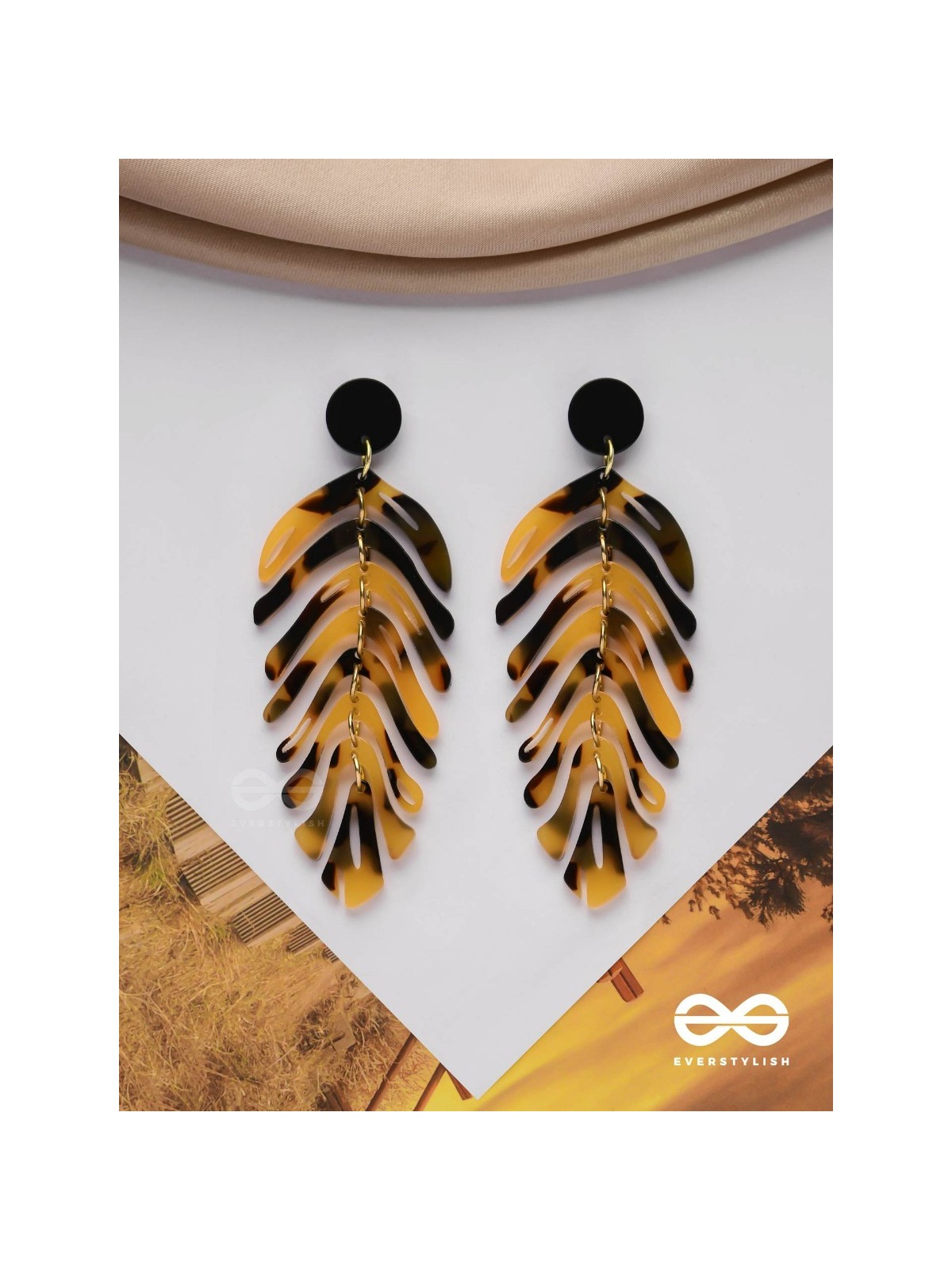 The Tropical Leaflets - Acrylic Earrings (Black And Yellow)