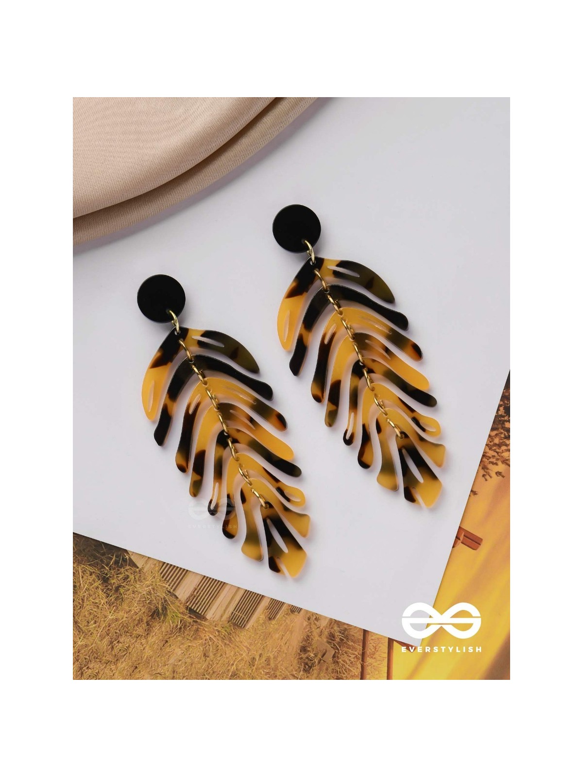 The Tropical Leaflets - Acrylic Earrings (Black And Yellow)
