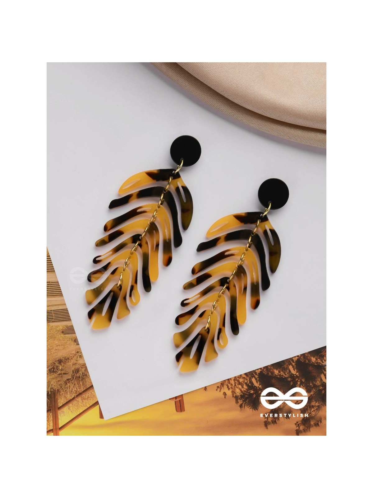 The Tropical Leaflets - Acrylic Earrings (Black And Yellow)