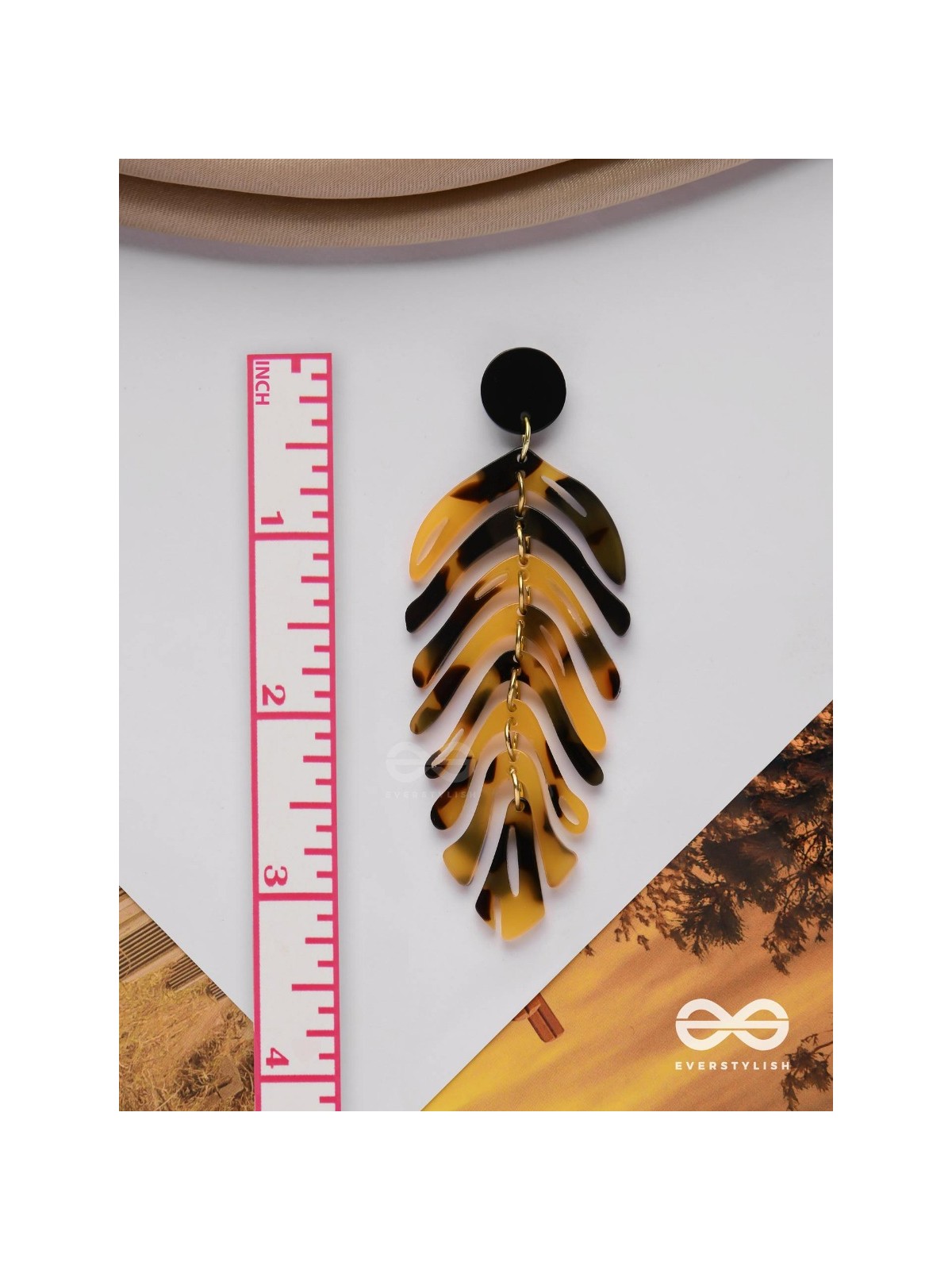 The Tropical Leaflets - Acrylic Earrings (Black And Yellow)
