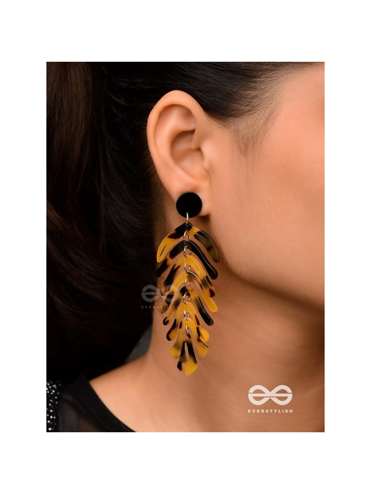 The Tropical Leaflets - Acrylic Earrings (Black And Yellow)