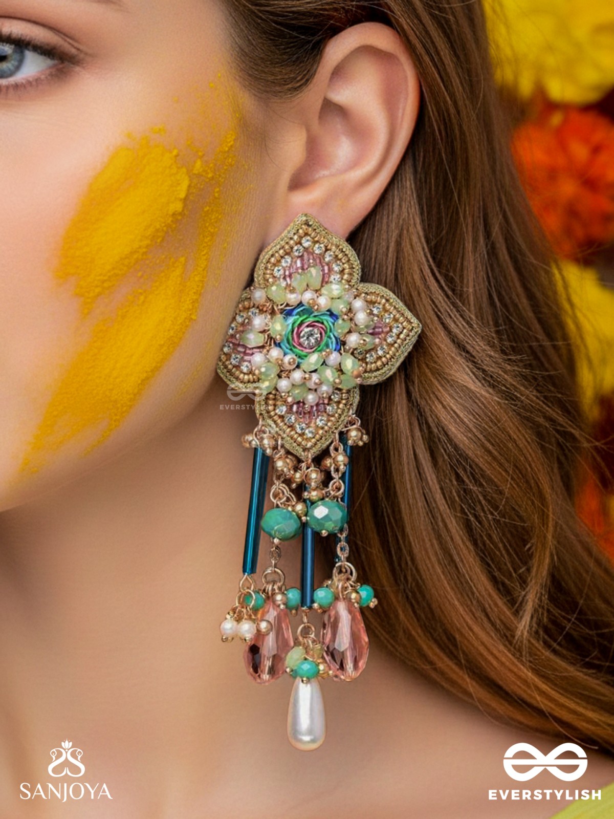 Parirapin - The Whispering Buds - Sequins, Beads And Glass Drops Hand Embroidered Earrings