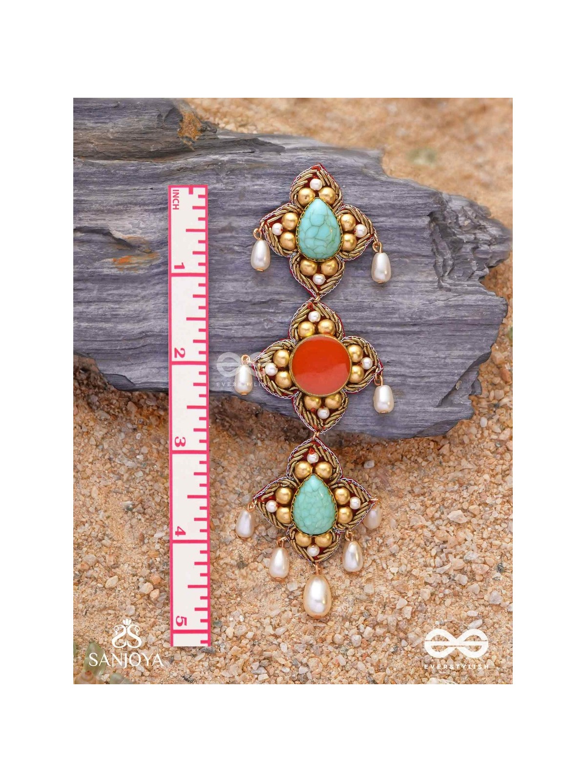 Bhritpushpa - The Floral Cascade - Beads, Dabka And Pearl Drops Hand Embroidered Earrings