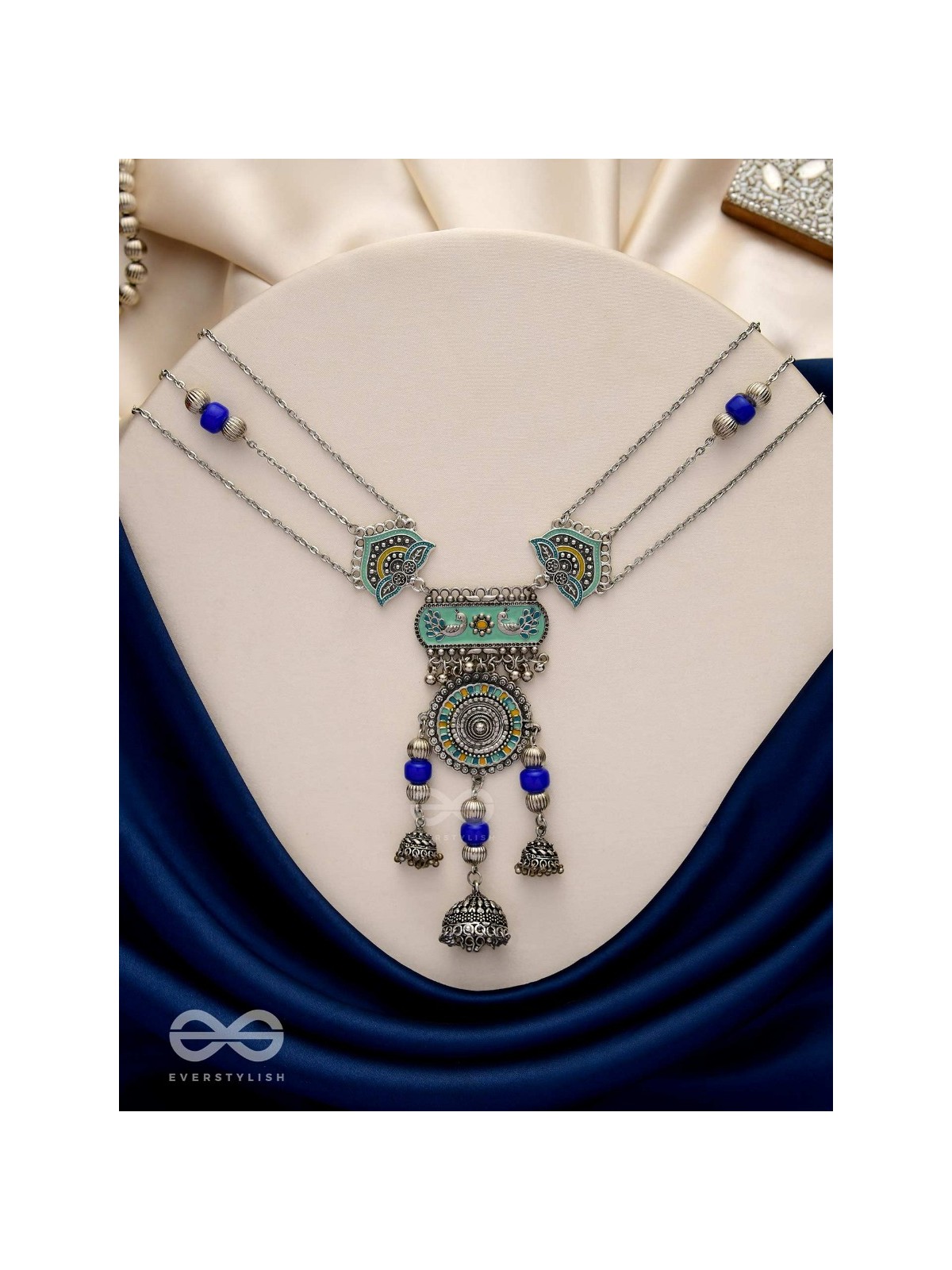Oxi Radiance - Oxidized necklace with blue and green enamel work