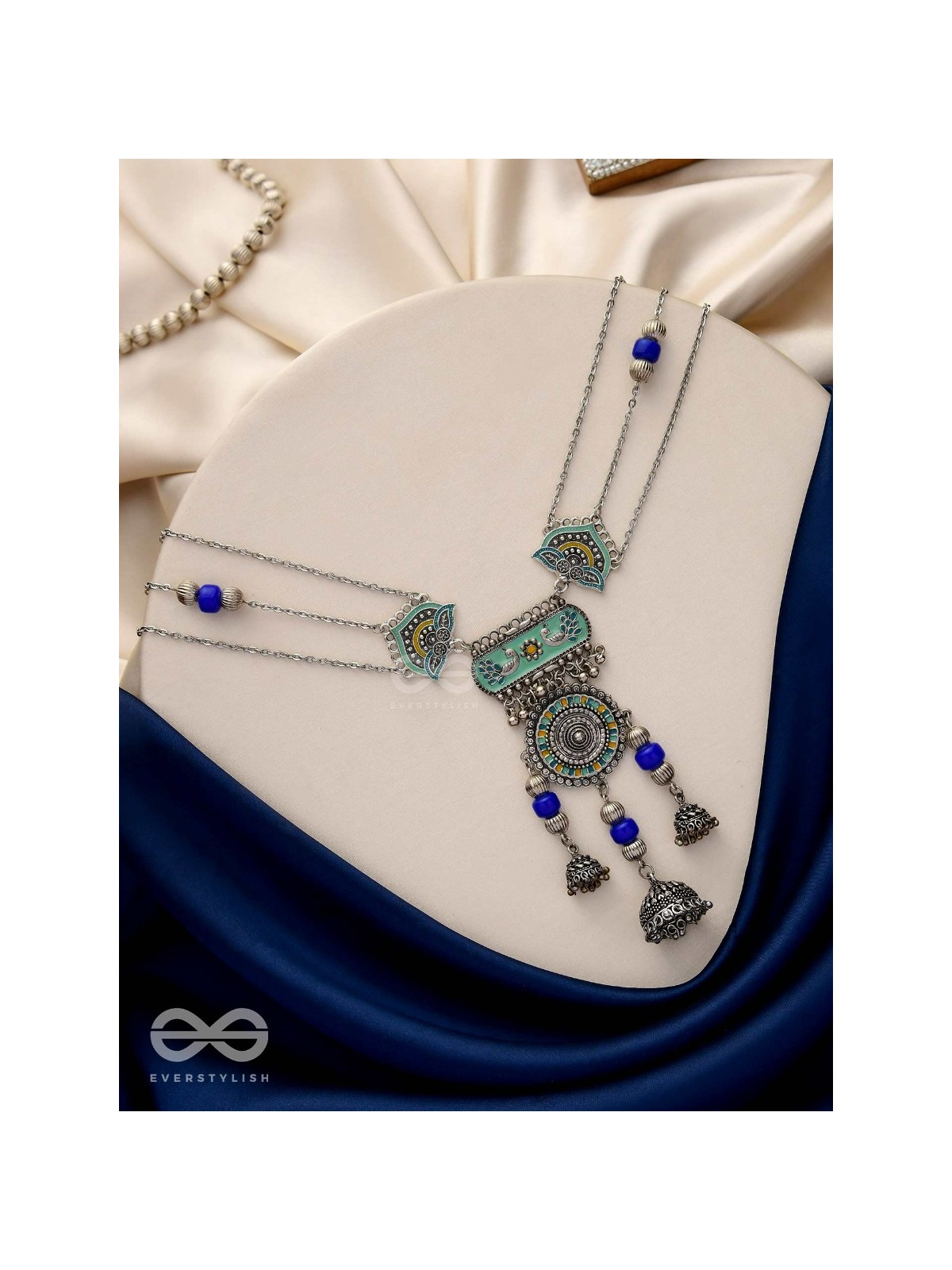 Oxi Radiance - Oxidized necklace with blue and green enamel work