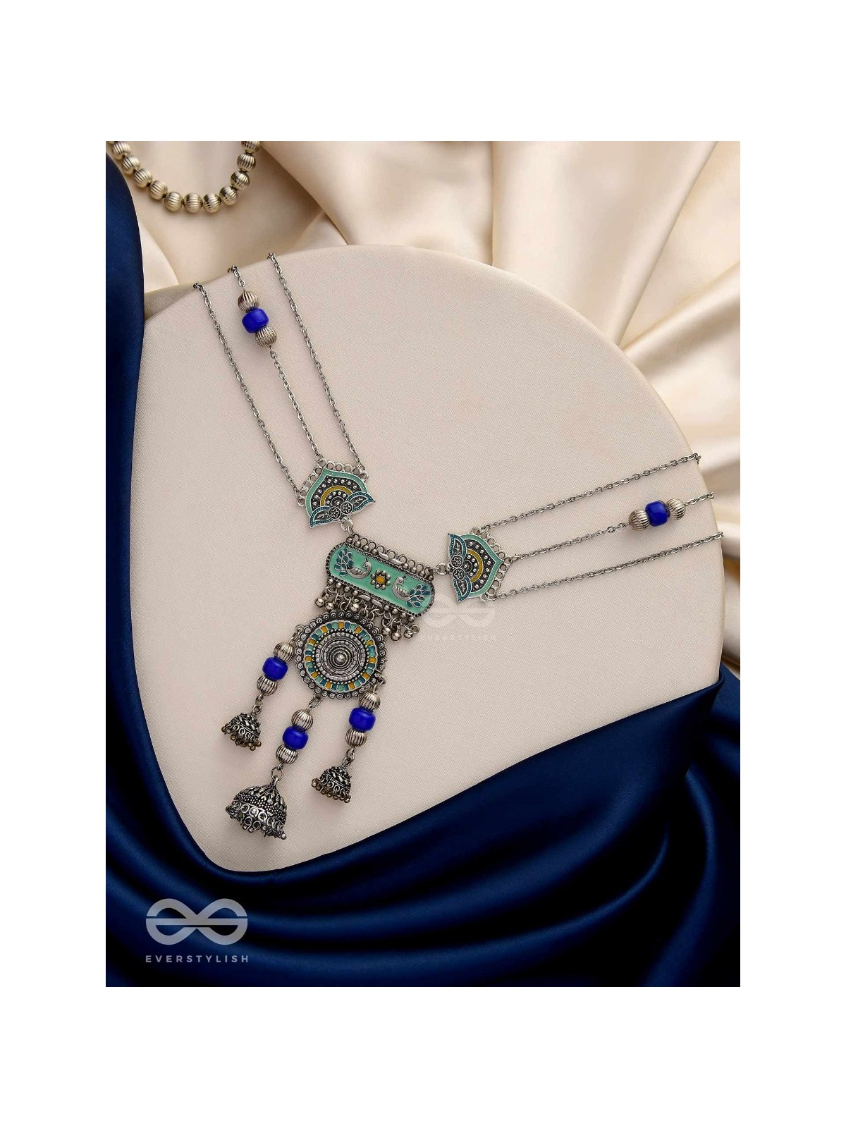 Oxi Radiance - Oxidized necklace with blue and green enamel work