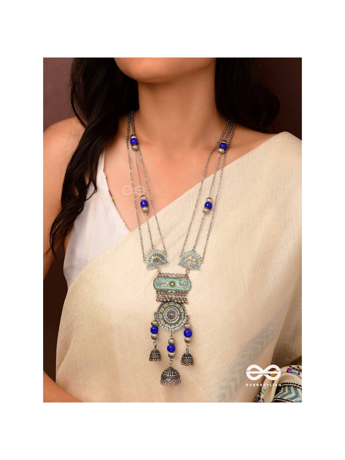 Oxi Radiance - Oxidized necklace with blue and green enamel work