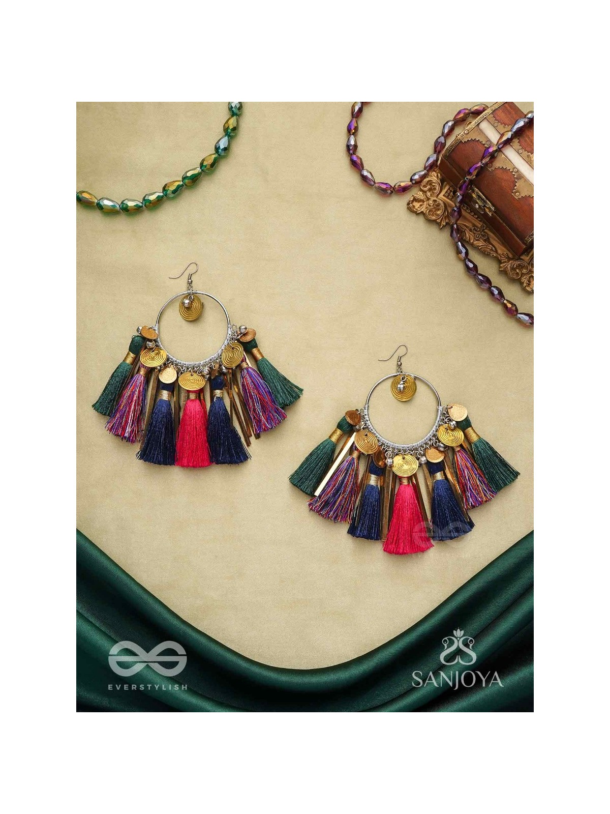 Rasika - The power of aesthetics - Oxidized hoops decorated with multicolour tassels
