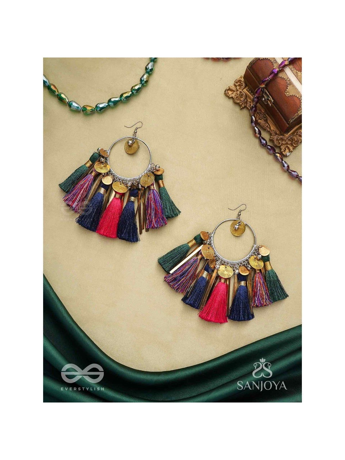 Rasika - The power of aesthetics - Oxidized hoops decorated with multicolour tassels