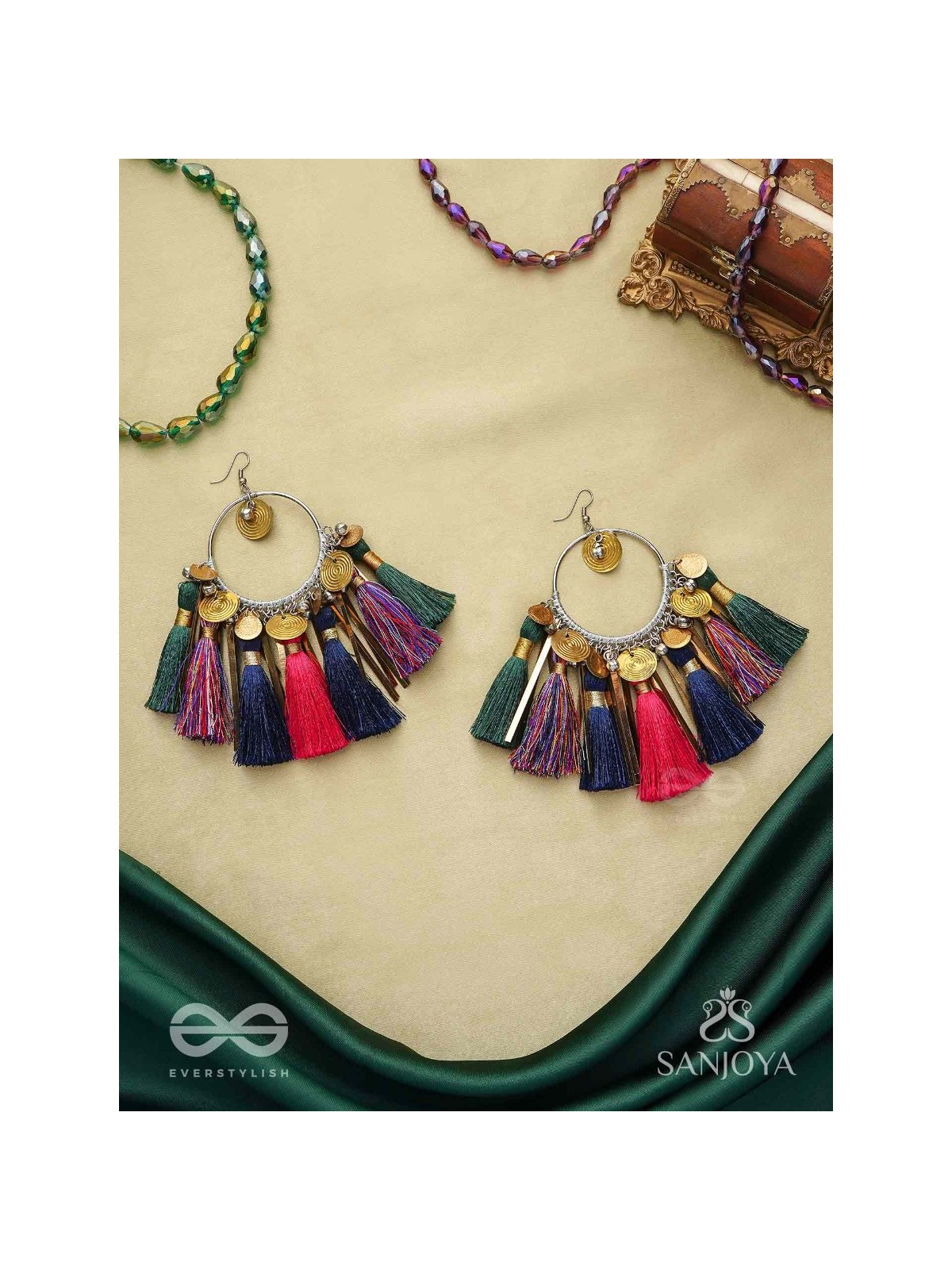 Rasika - The power of aesthetics - Oxidized hoops decorated with multicolour tassels
