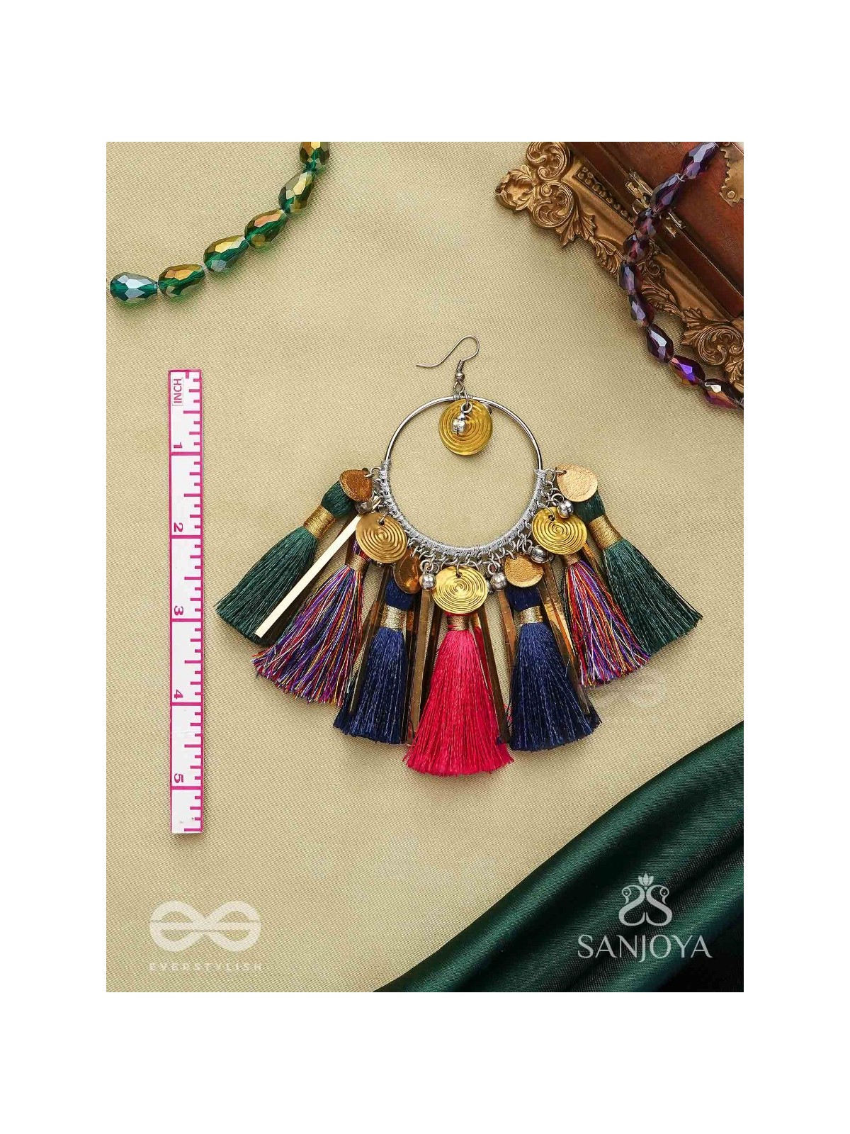 Rasika - The power of aesthetics - Oxidized hoops decorated with multicolour tassels