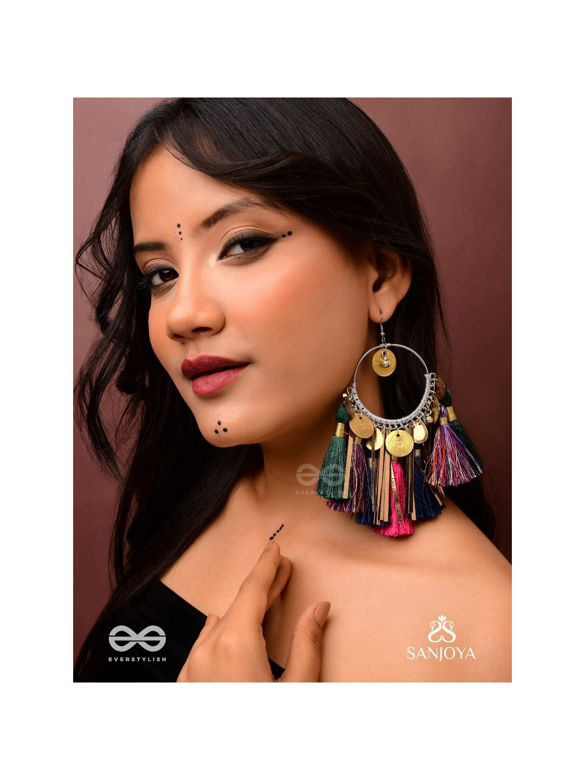 Rasika - The power of aesthetics - Oxidized hoops decorated with multicolour tassels