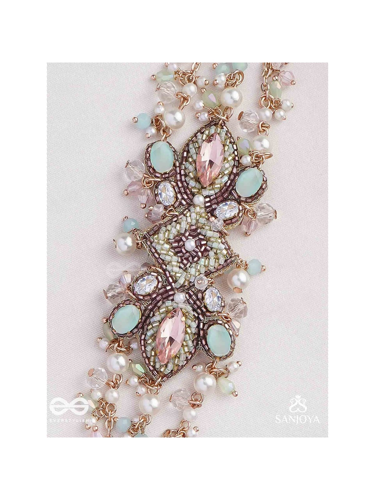 Maṇisutram-String of Gems-Regal Bracelet featuring pastel Stones & Beads.