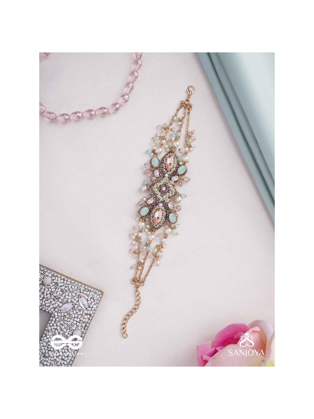 Maṇisutram-String of Gems-Regal Bracelet featuring pastel Stones & Beads.