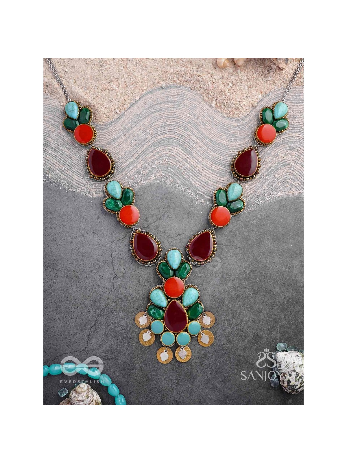 Tarunamala-Youthful Garland-Statement chunky multicolored gemstones necklace