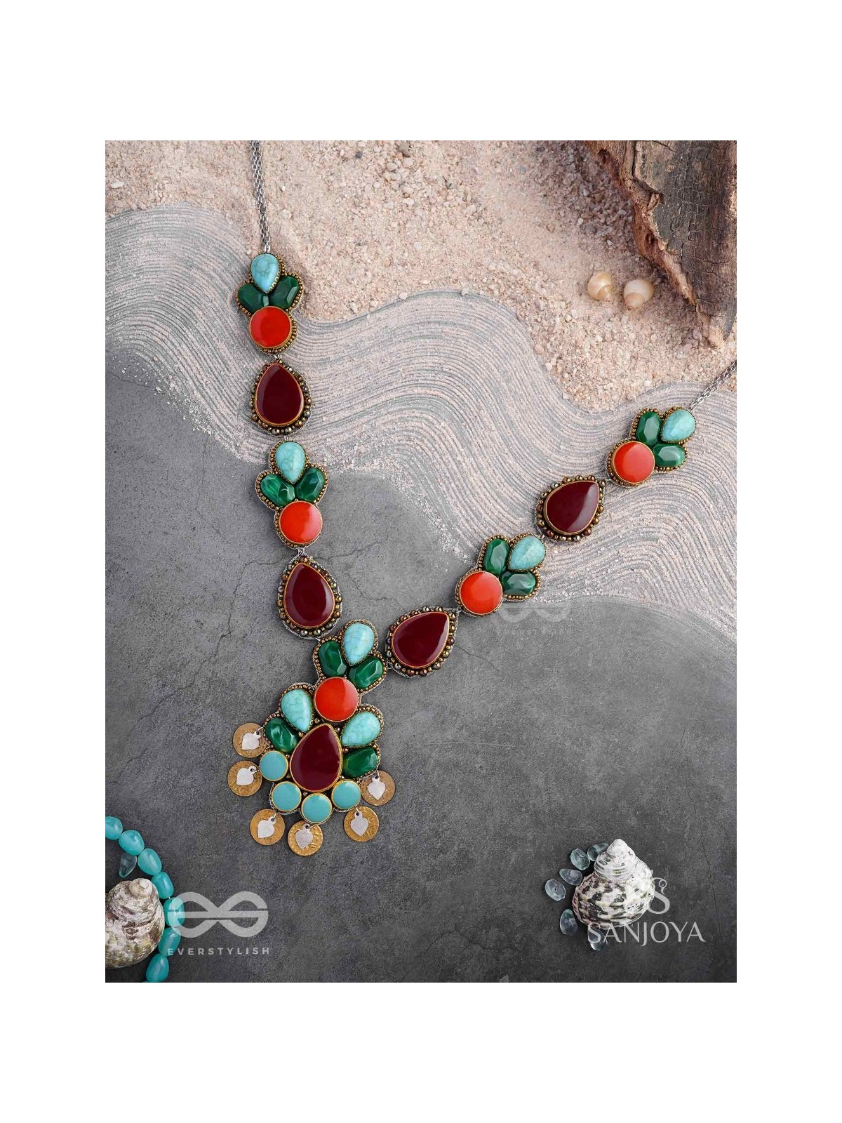 Tarunamala-Youthful Garland-Statement chunky multicolored gemstones necklace