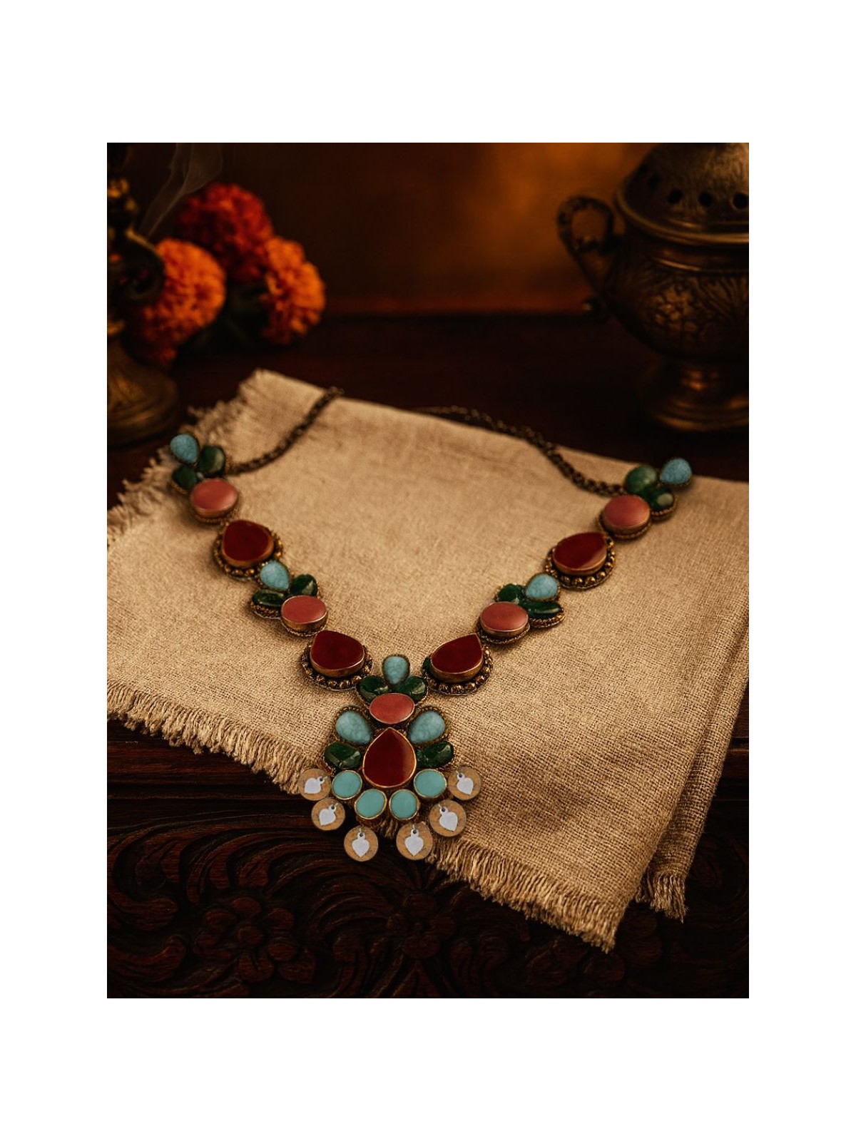 Tarunamala-Youthful Garland-Statement chunky multicolored gemstones necklace