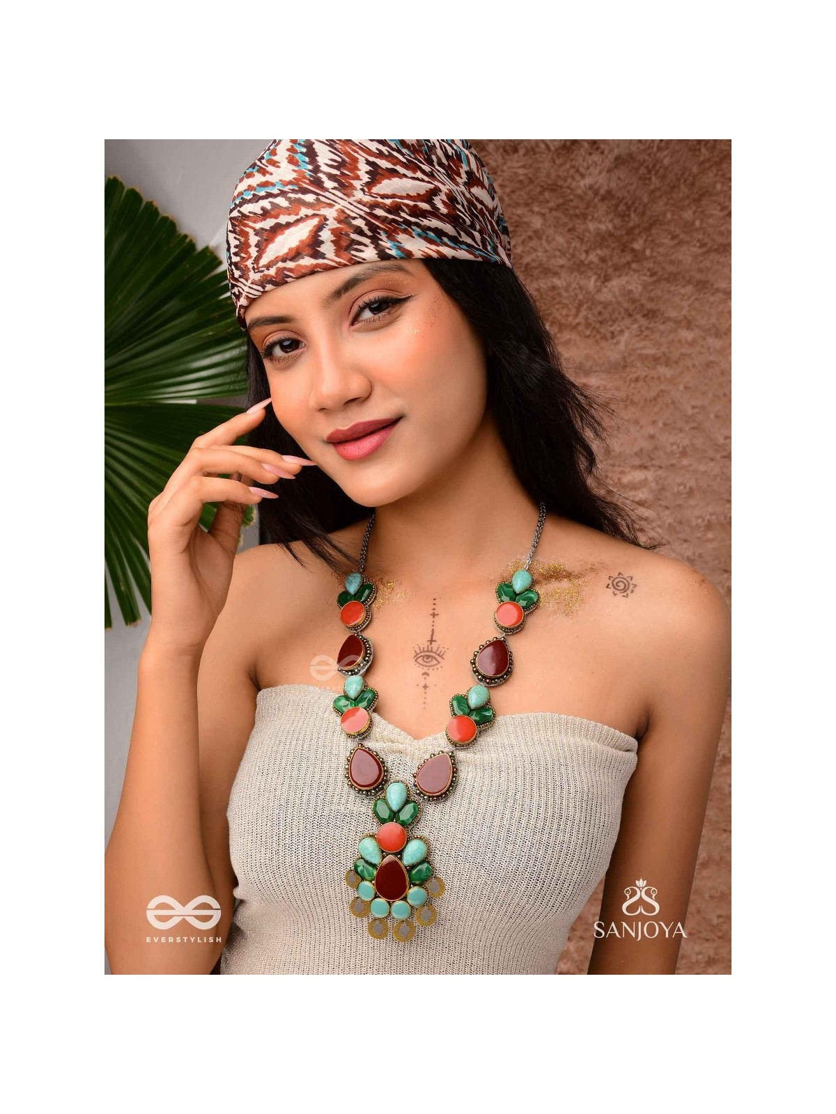 Tarunamala-Youthful Garland-Statement chunky multicolored gemstones necklace