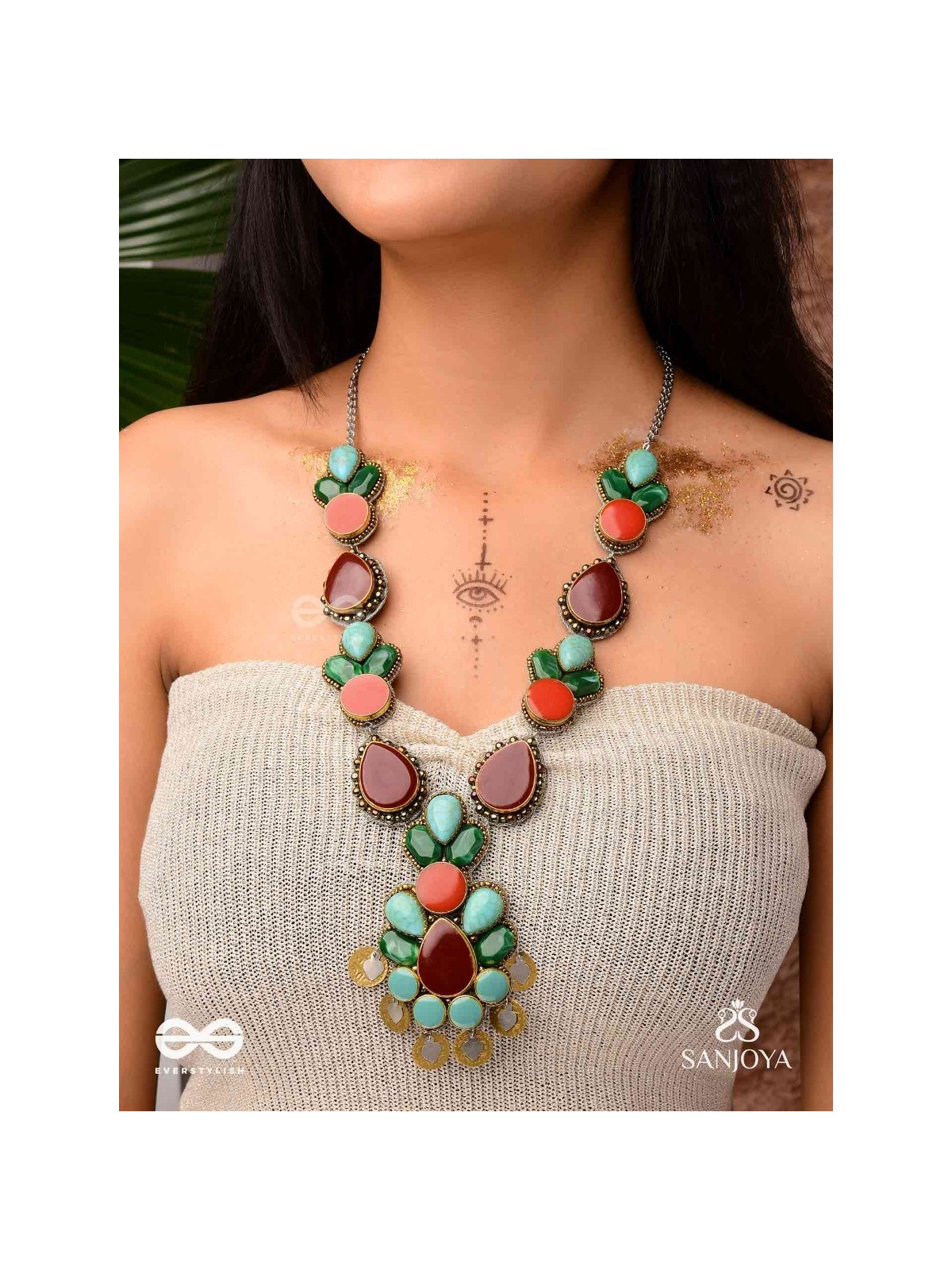 Tarunamala-Youthful Garland-Statement chunky multicolored gemstones necklace