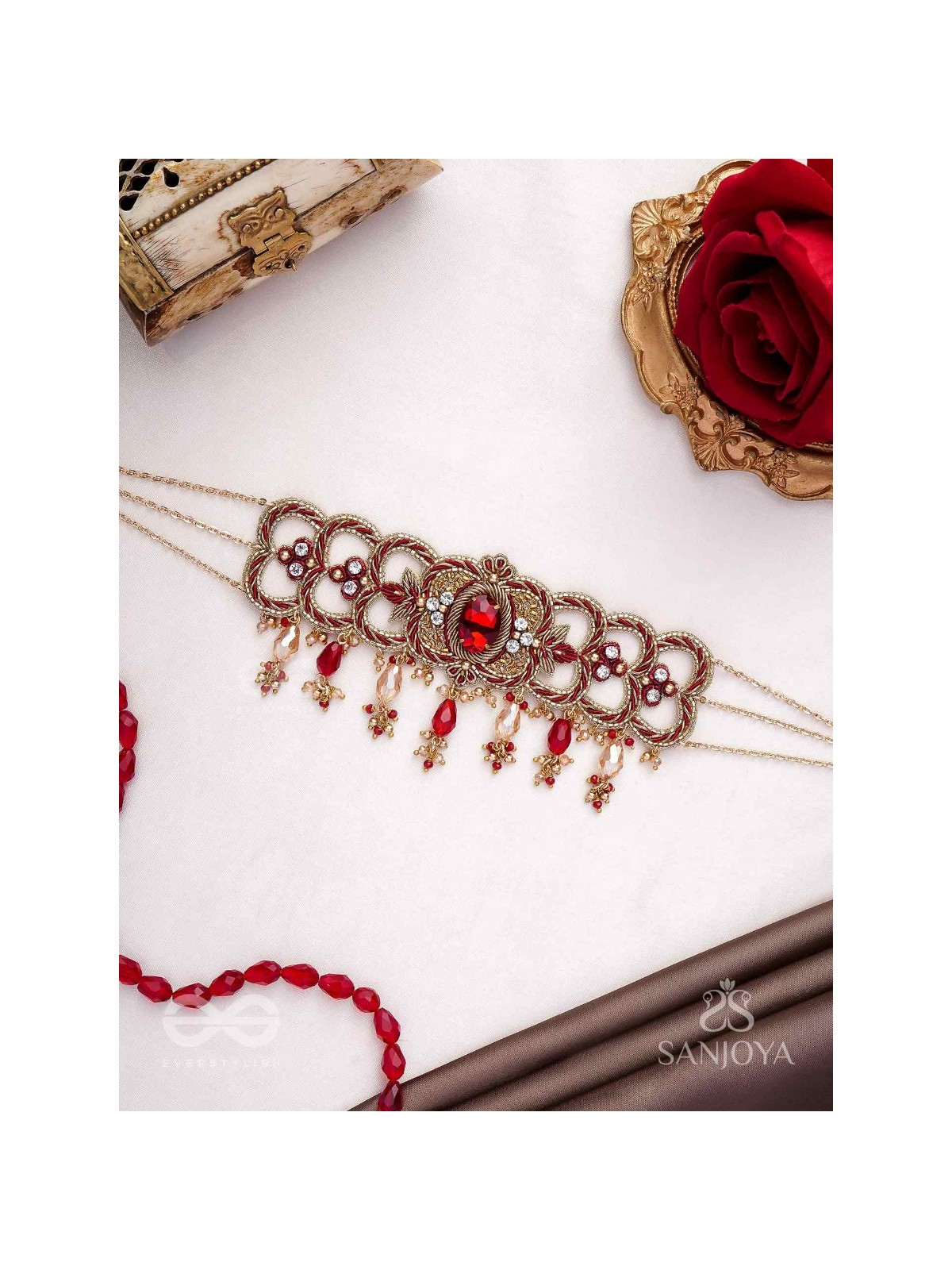 Ratnavati Hara- Adorned with Gemstones- Embroidered Gemstone Neckpiece with Beads & Thread work