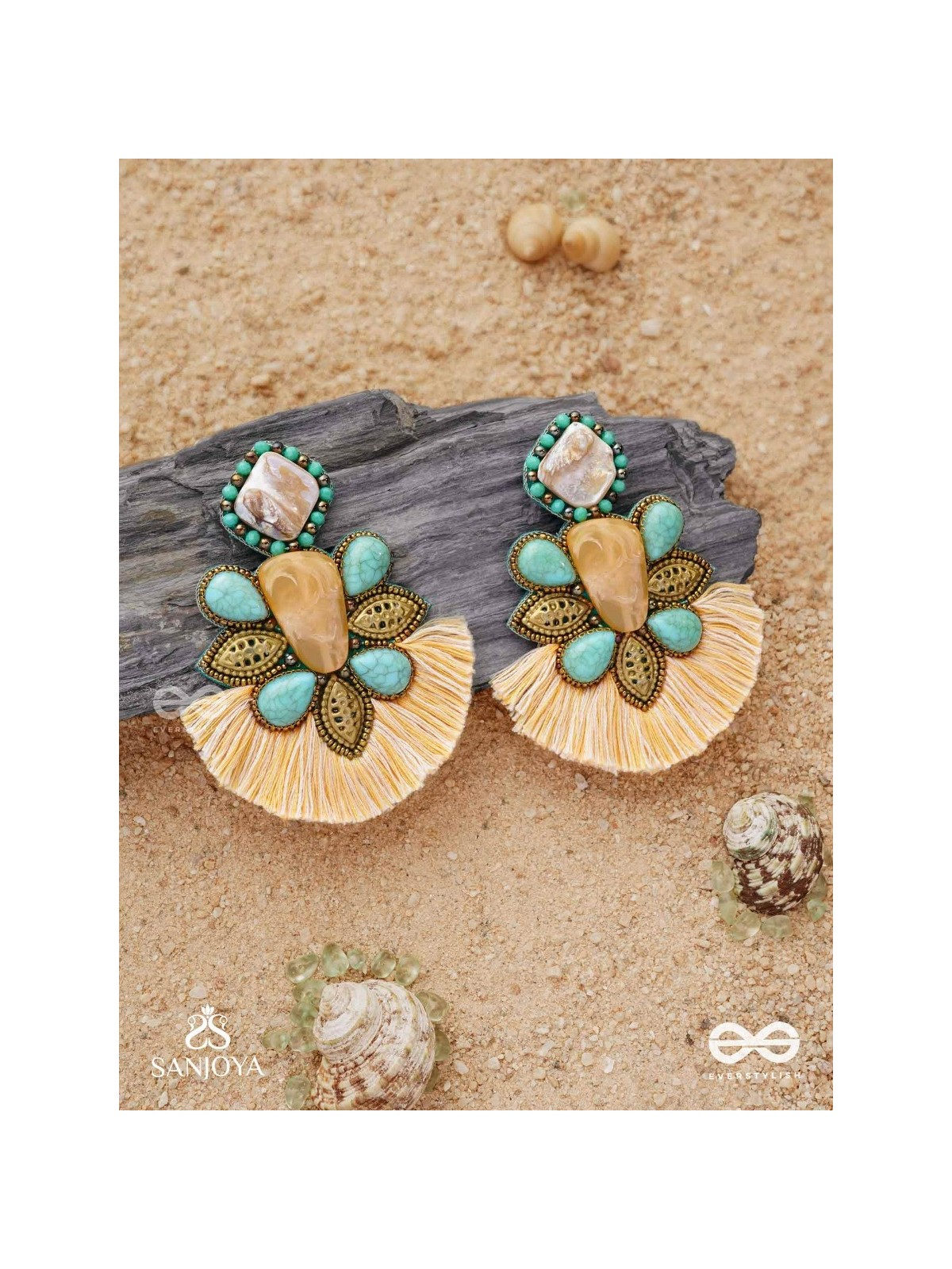 Kāñcīśikha-Tassel Glow Earrings-Blend of gemstones,beads and bohemian macramé fringes for a free-spirited look.