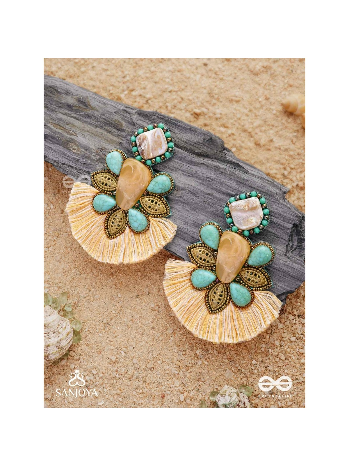 Kāñcīśikha-Tassel Glow Earrings-Blend of gemstones,beads and bohemian macramé fringes for a free-spirited look.