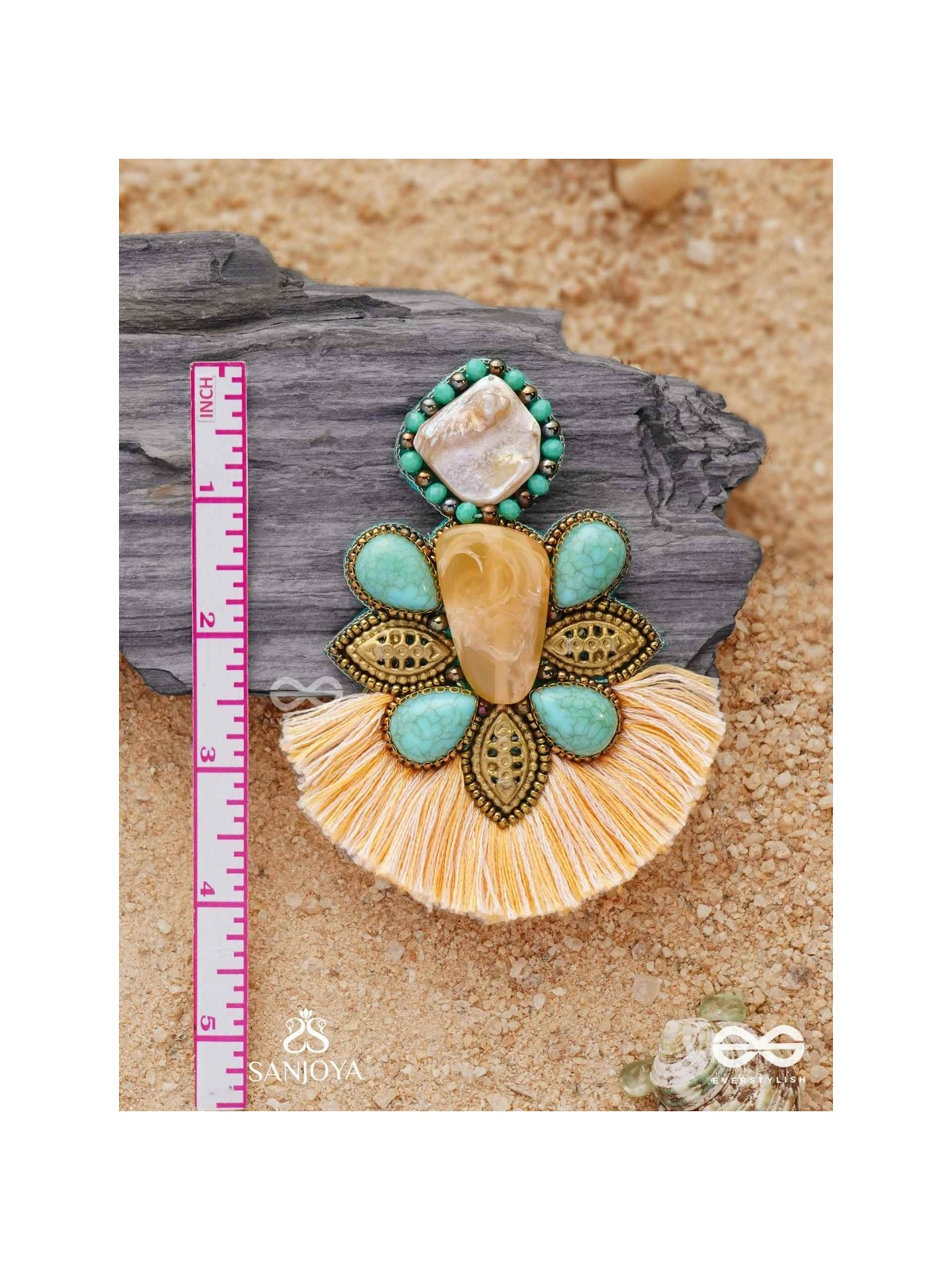 Kāñcīśikha-Tassel Glow Earrings-Blend of gemstones,beads and bohemian macramé fringes for a free-spirited look.