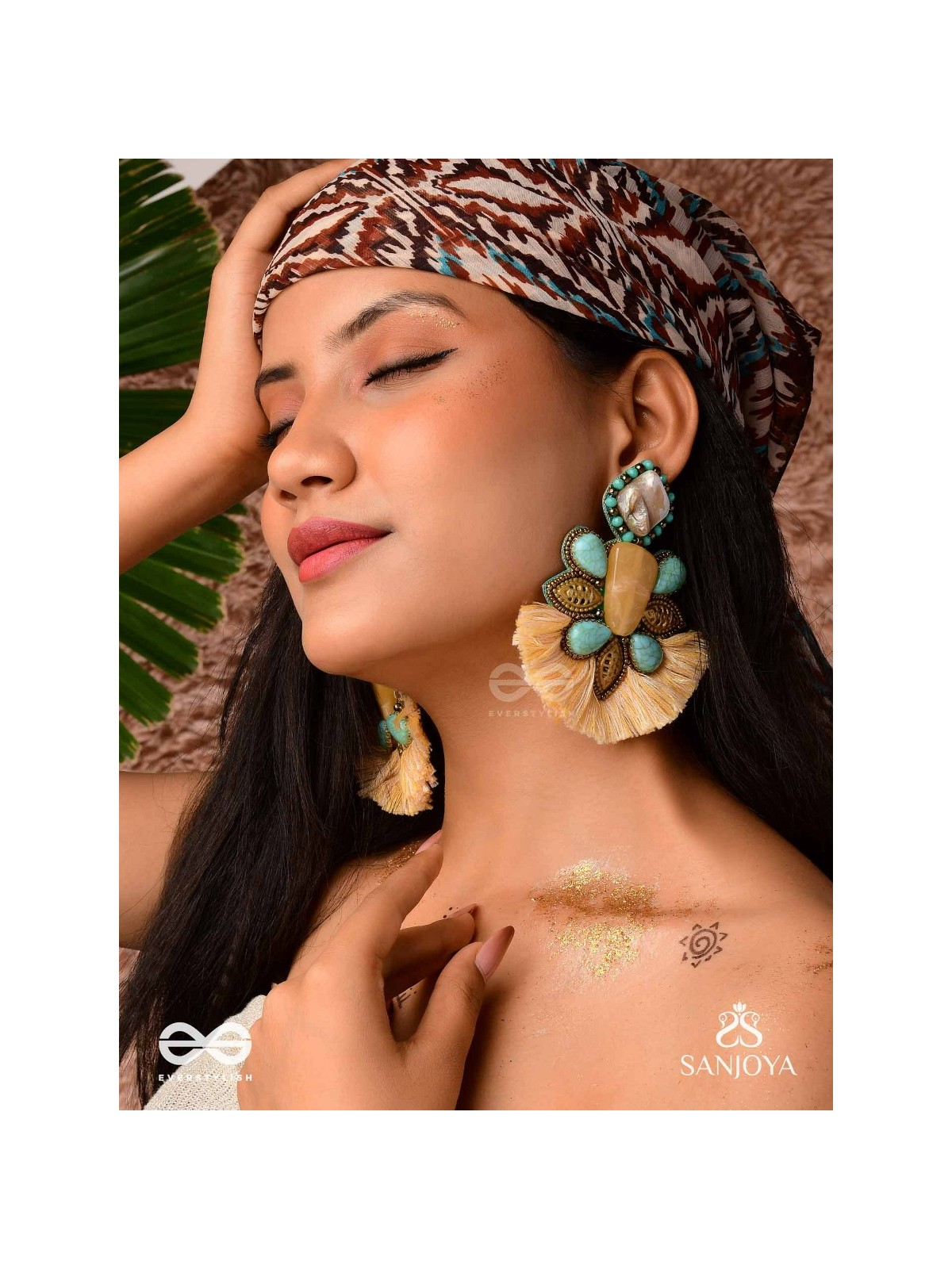 Kāñcīśikha-Tassel Glow Earrings-Blend of gemstones,beads and bohemian macramé fringes for a free-spirited look.