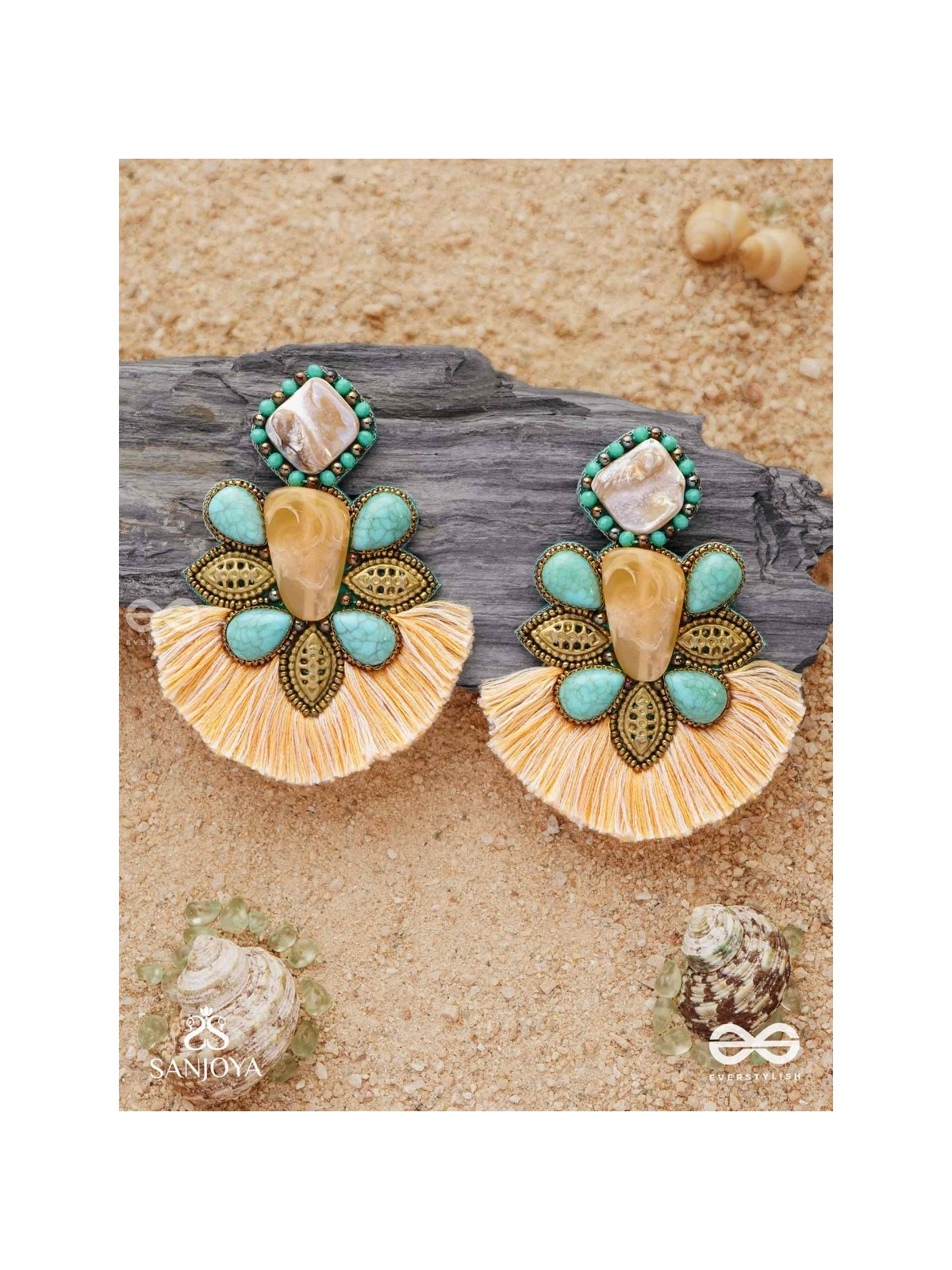 Kāñcīśikha-Tassel Glow Earrings-Blend of gemstones,beads and bohemian macramé fringes for a free-spirited look.