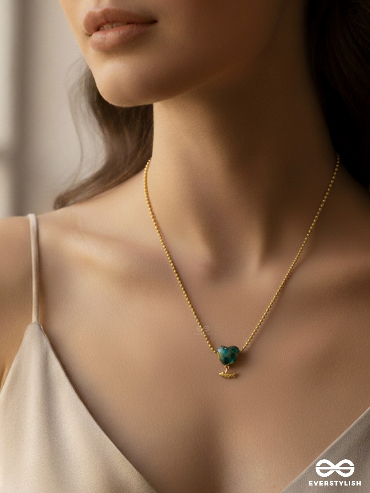 AQUA KISS- 18K GOLD PLATED ANTI-TARNISH TURQUOISE STATEMENT PENDANT NECKLACE 