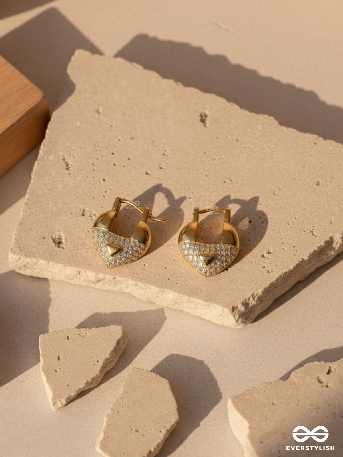 ETERNALLY LOCKED AWAY - 18K GOLD PLATED ANTI-TARNISH STATEMENT EARRINGS WITH CUBIC ZICRONIA STONES