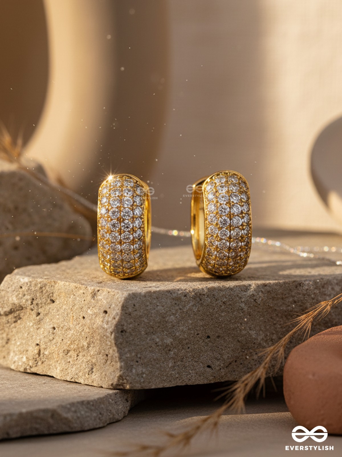 EMBOLDENED SPARKLES - 18K GOLD PLATED ANTI-TARNISH STATEMENT HOOP EARRINGS INLAID WITH CUBIC ZICRONIA STONES
